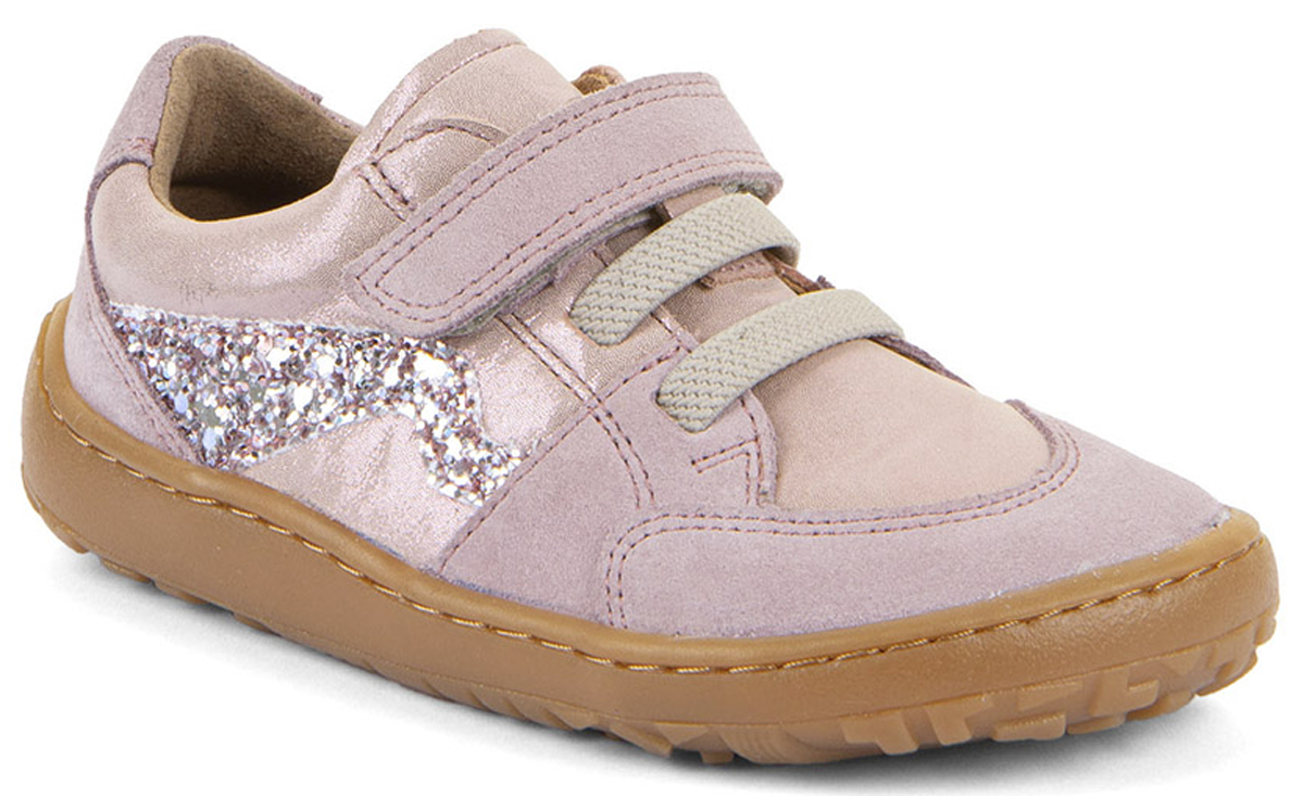 Leder Sneaker mit Klett & Zierschnürung * Barefoot River * Rosa Glitzer FRODDO G3130286
