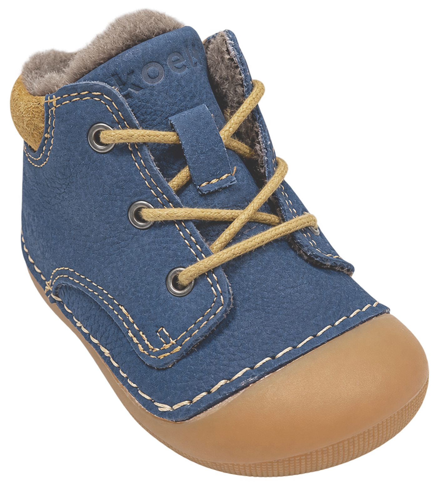 Lammfell gefütterter Barfußschuh aus Hydro Leder Schnürer *KOEL Barefoot AVA * in Jeans 09M004.127