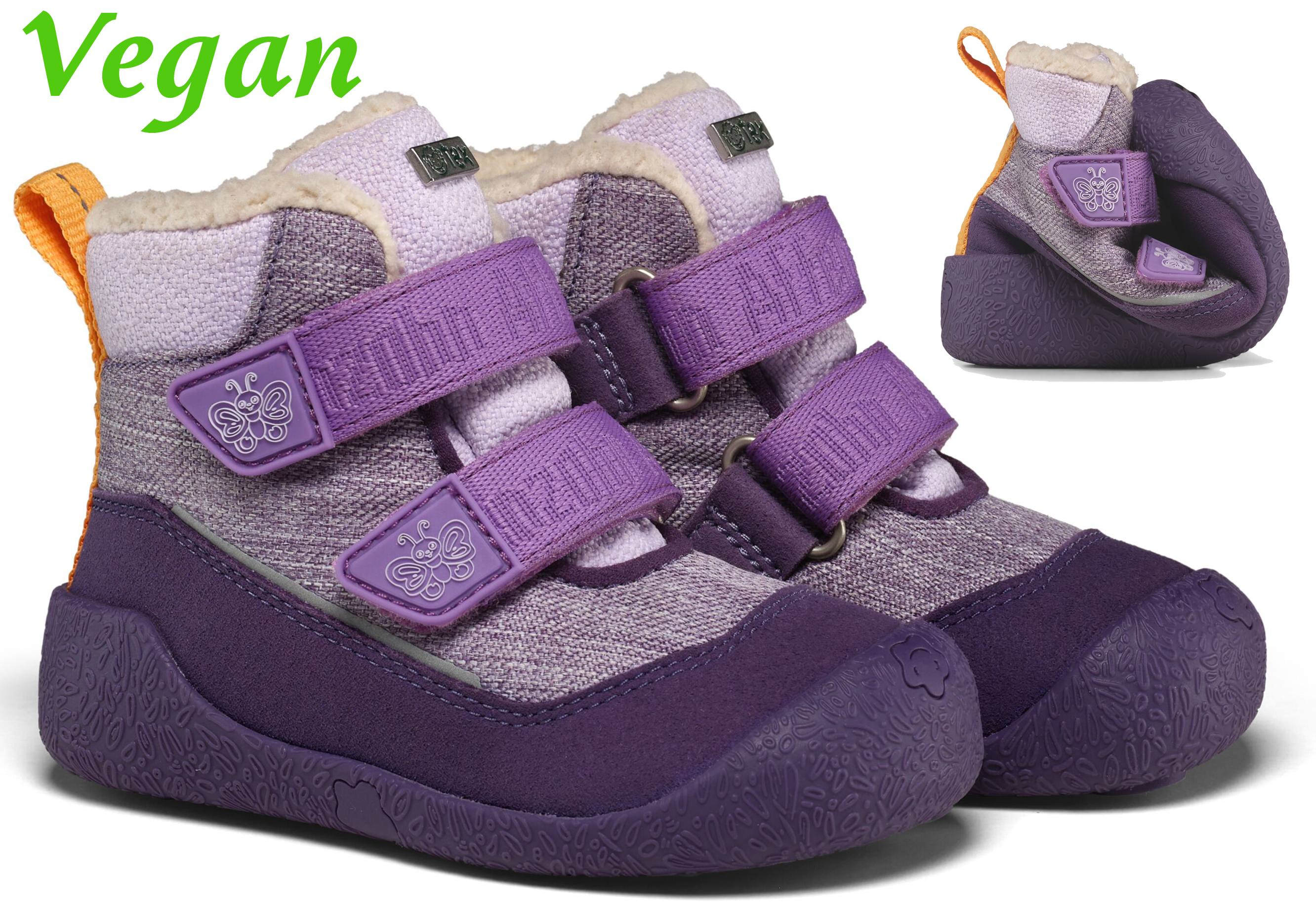 Veganer Midboot  SNUGGY mit Winterfutter von AFFENZAHN in Purple Motiv Butterfly
