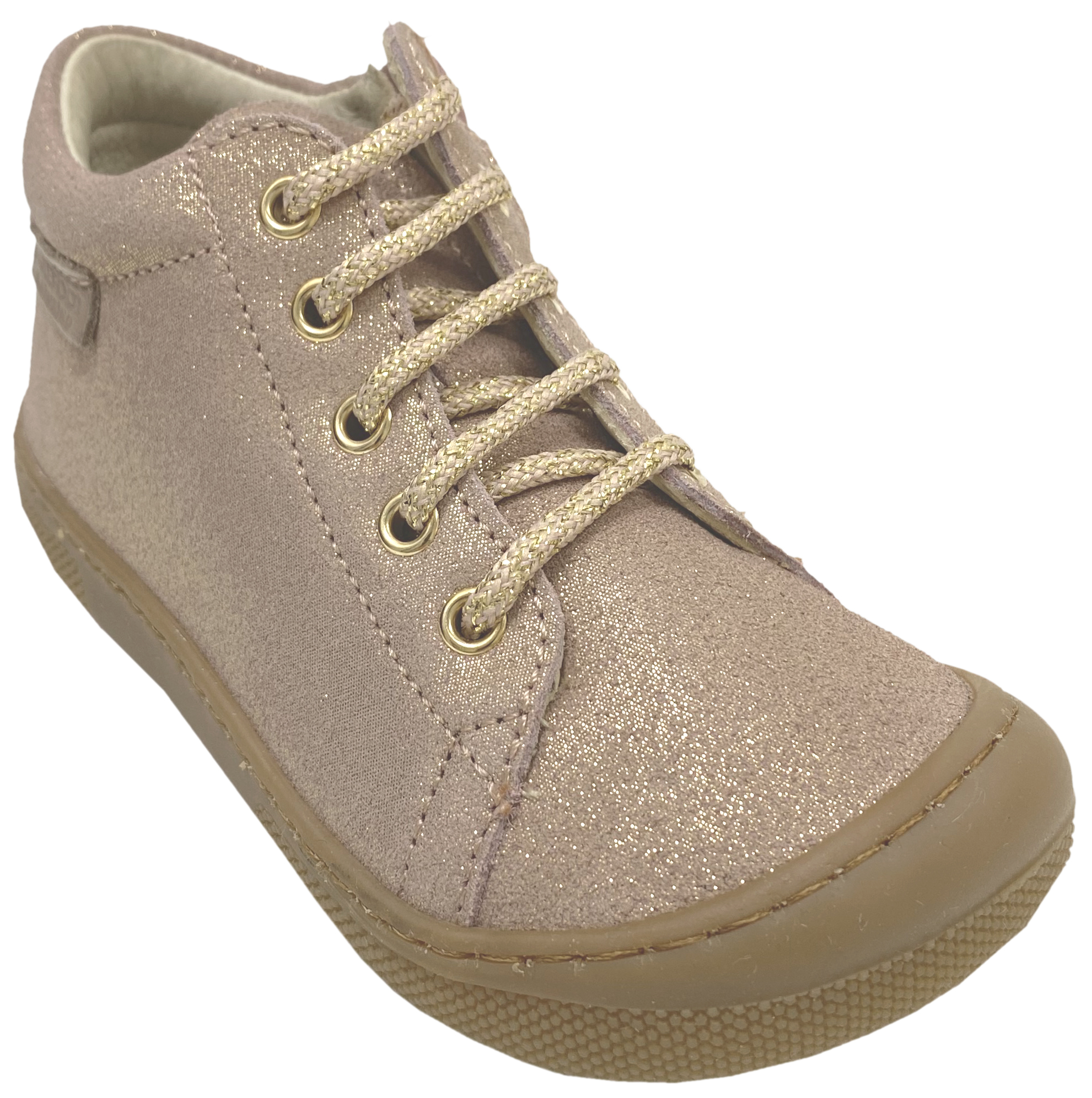 Knautschig weiche Barfußschuhe aus Leder, Schnürer + Zip NATURINO Barefoot *AMUR in Rose Gold Glitzer *