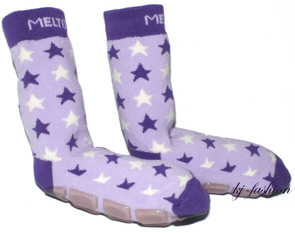 Stoppersocken aus BW Vollfrottee von MELTON * Flieder / Violett Sterne * 2148-741