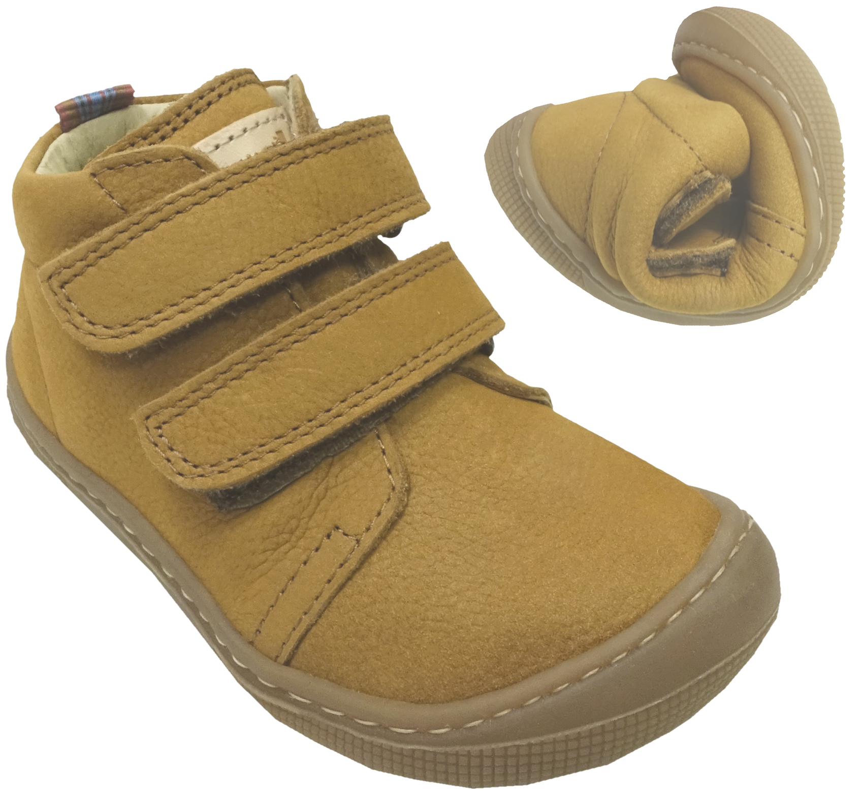 Barfußschuhe breitere Leiste Don 2.0 mit Klett, Nubuk Leder in Cognac von KOEL Barefoot 07M002.121