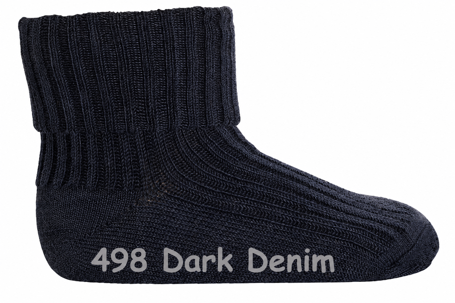 Wollsocke mit Umschlagbund aus Superwasch Soft Merino Wolle Artikel 589 in 498 Dark Denim Melange