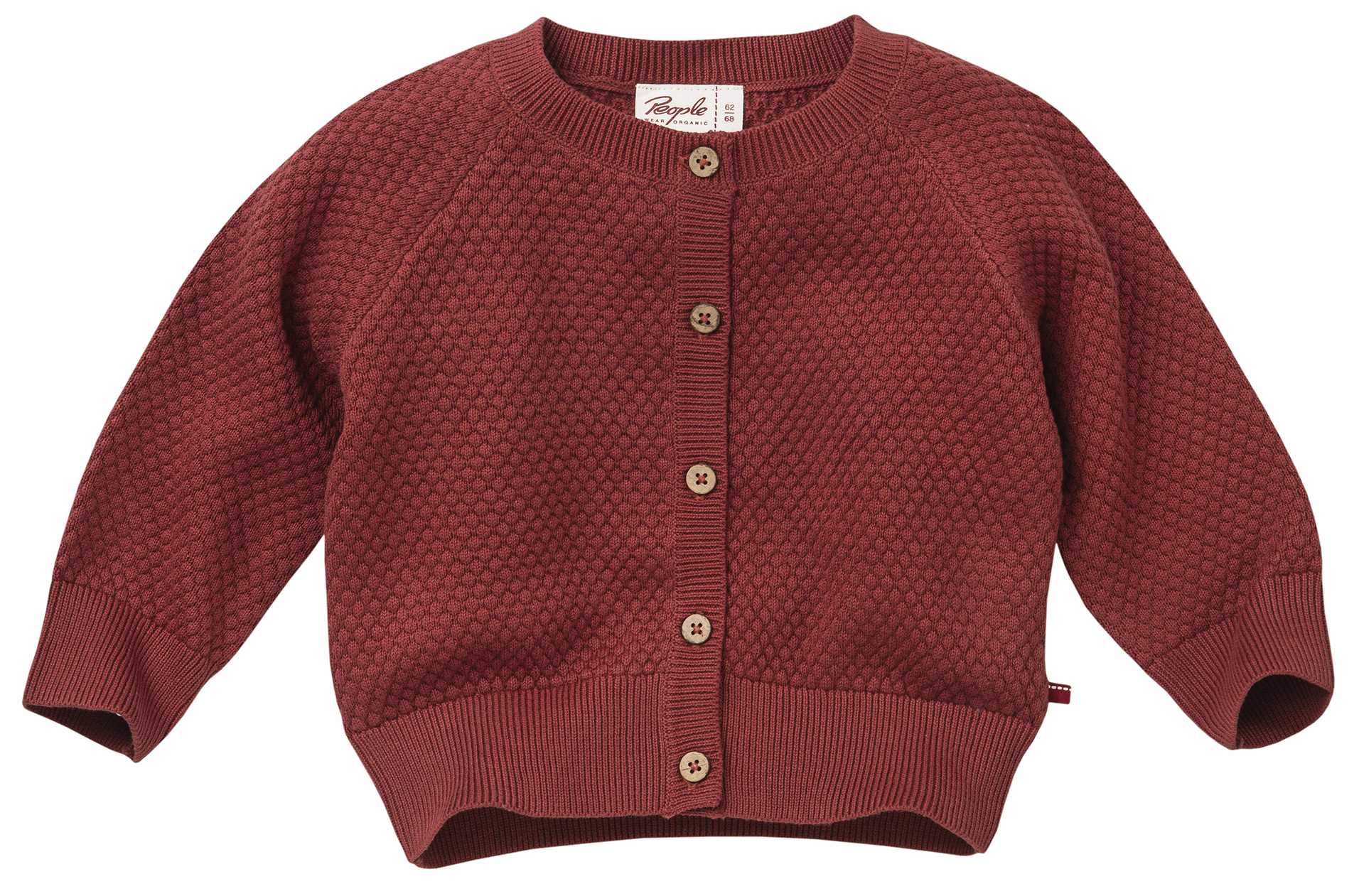 Bordeaux Rote Strickjacke aus BIO BW GOTS zert. Strukturstrick PEOPLE Wear Organic 2221003