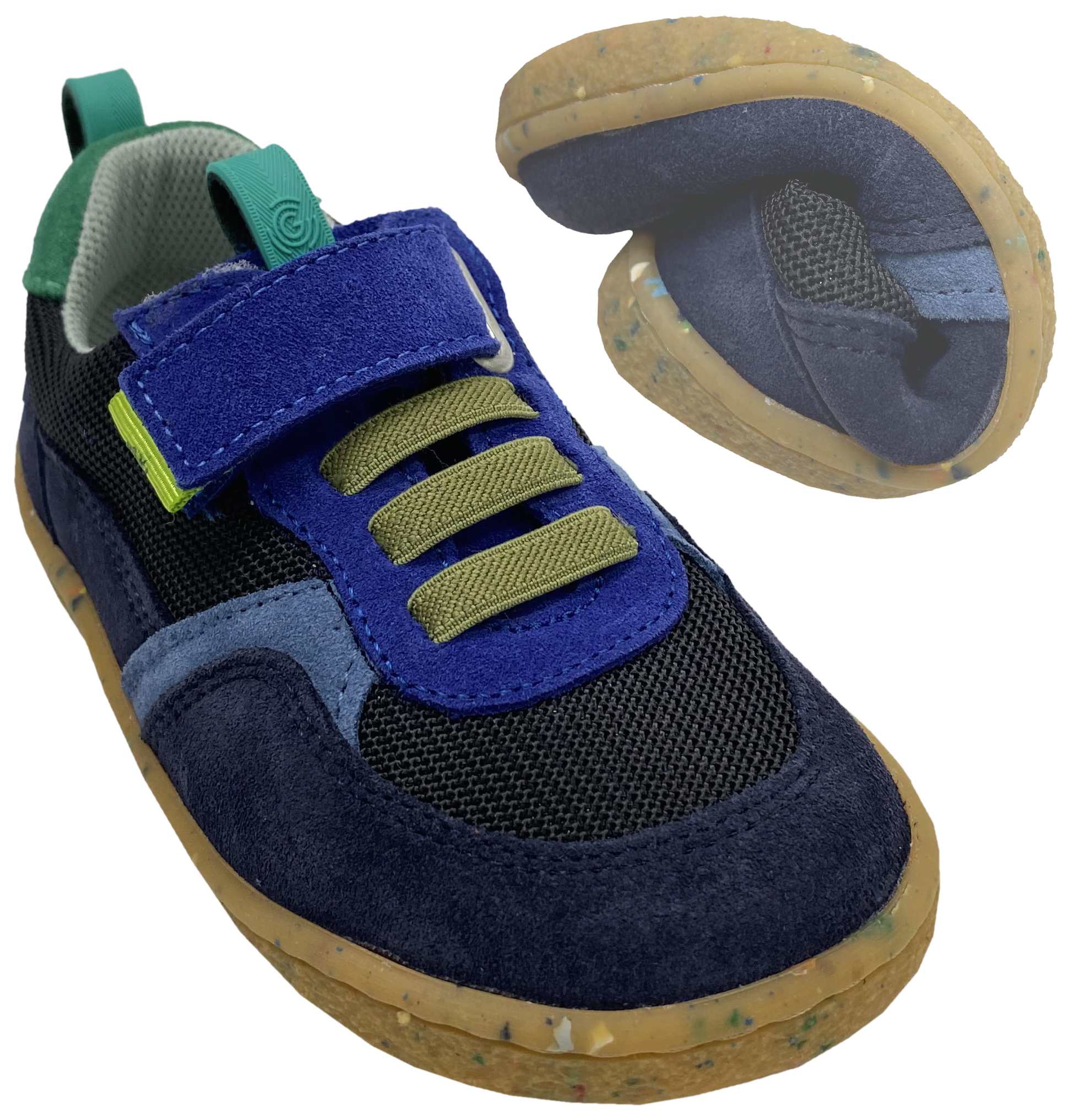 Schicke Barfuß Sneaker aus Leder & Mesh von GROUNDIES Kids Modell LOU in Dark Blue