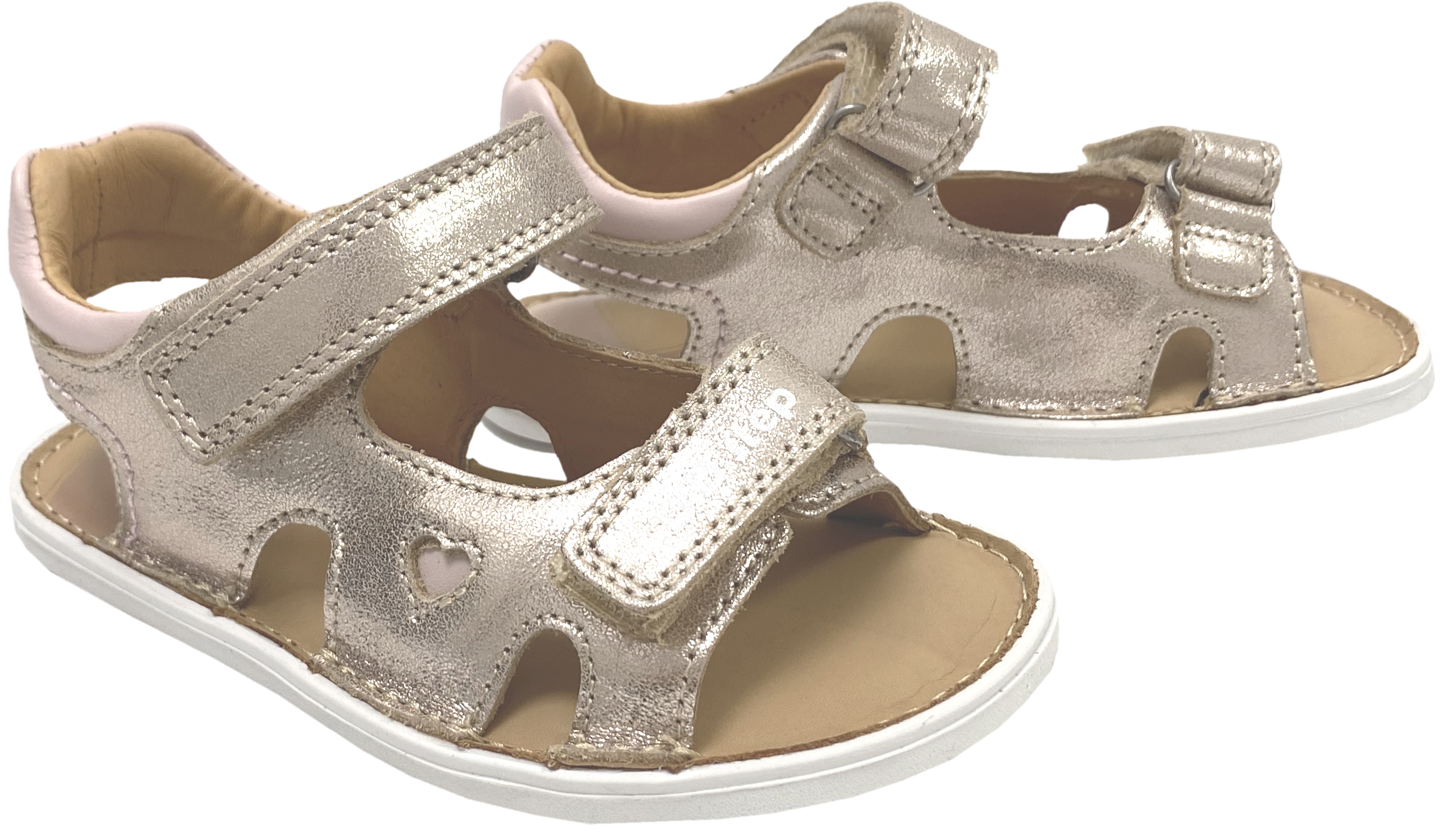 Offene Ledersandale mit Minimalsohle / Barfußsandale in Rosa Gold Glitzer von D.D.Step Barefoot 61262