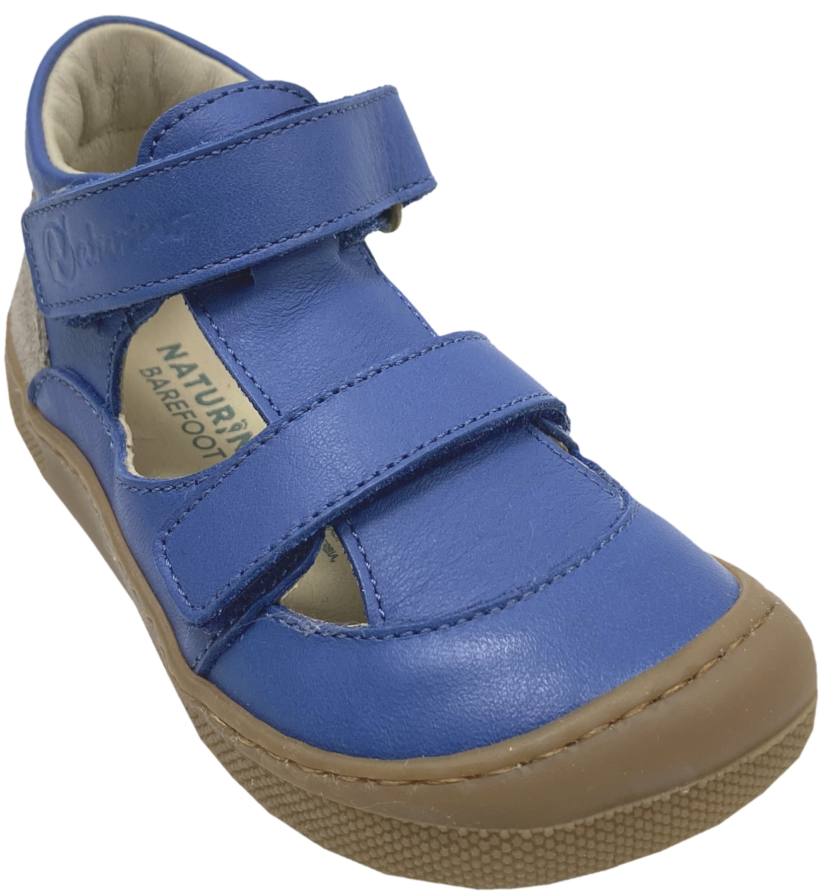 Halbsandale / Minimalschuhe aus Leder mit Doppelklett von NATURINO Barefoot "IRTYS" in Azure Taupe