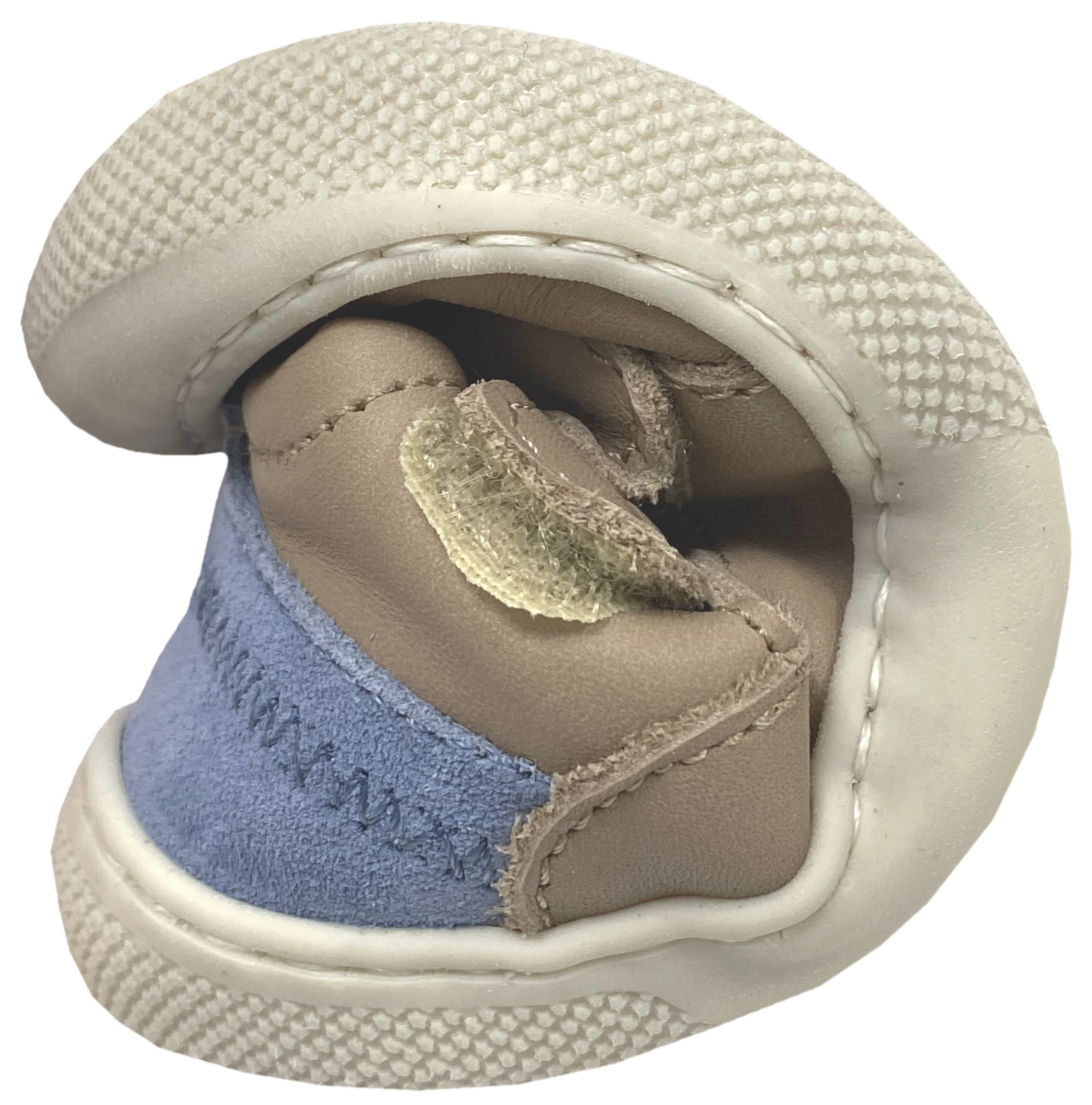 Halbsandale / Minimalschuhe aus Leder mit Doppelklett von NATURINO Barefoot "IRTYS" in Sand - Celeste