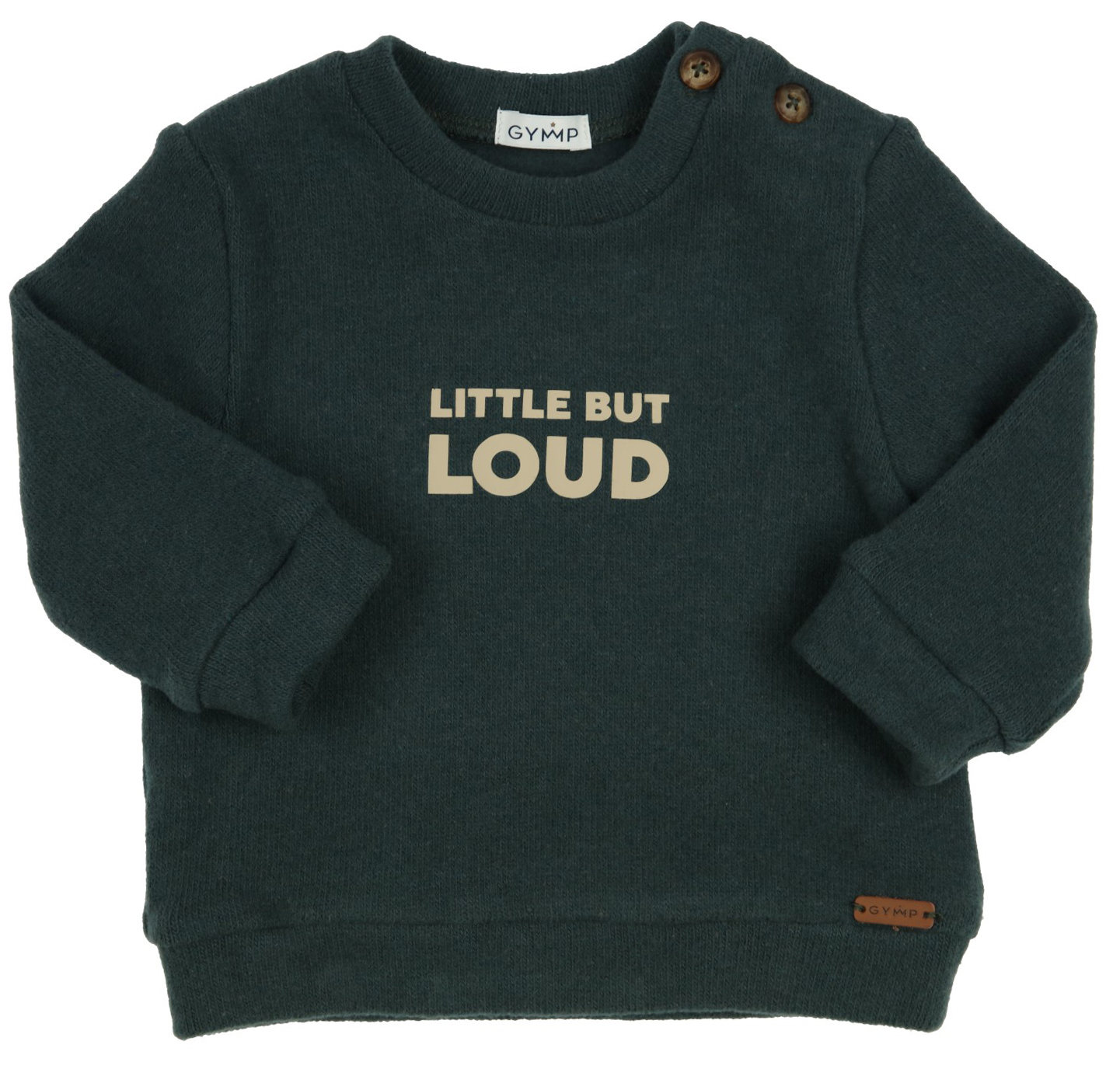 Cooler Sweater in Strickoptik in Flaschengrün Front Print " Little But Loud " von GYMP 2668