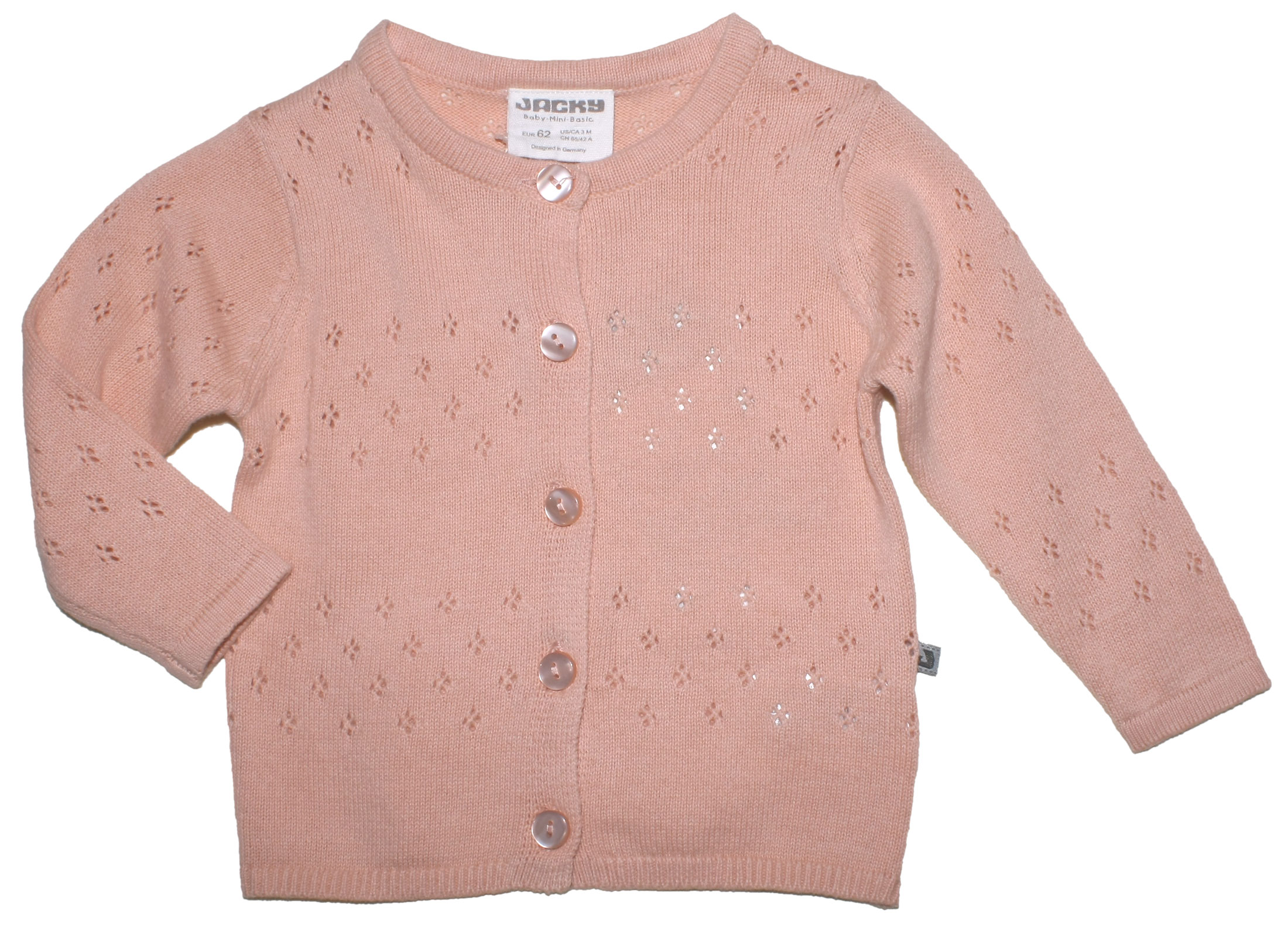 Süße Strickjacke in mattem Old Rosé aus Feinstrick mit Ajourmuster von JACKY Baby 2910260