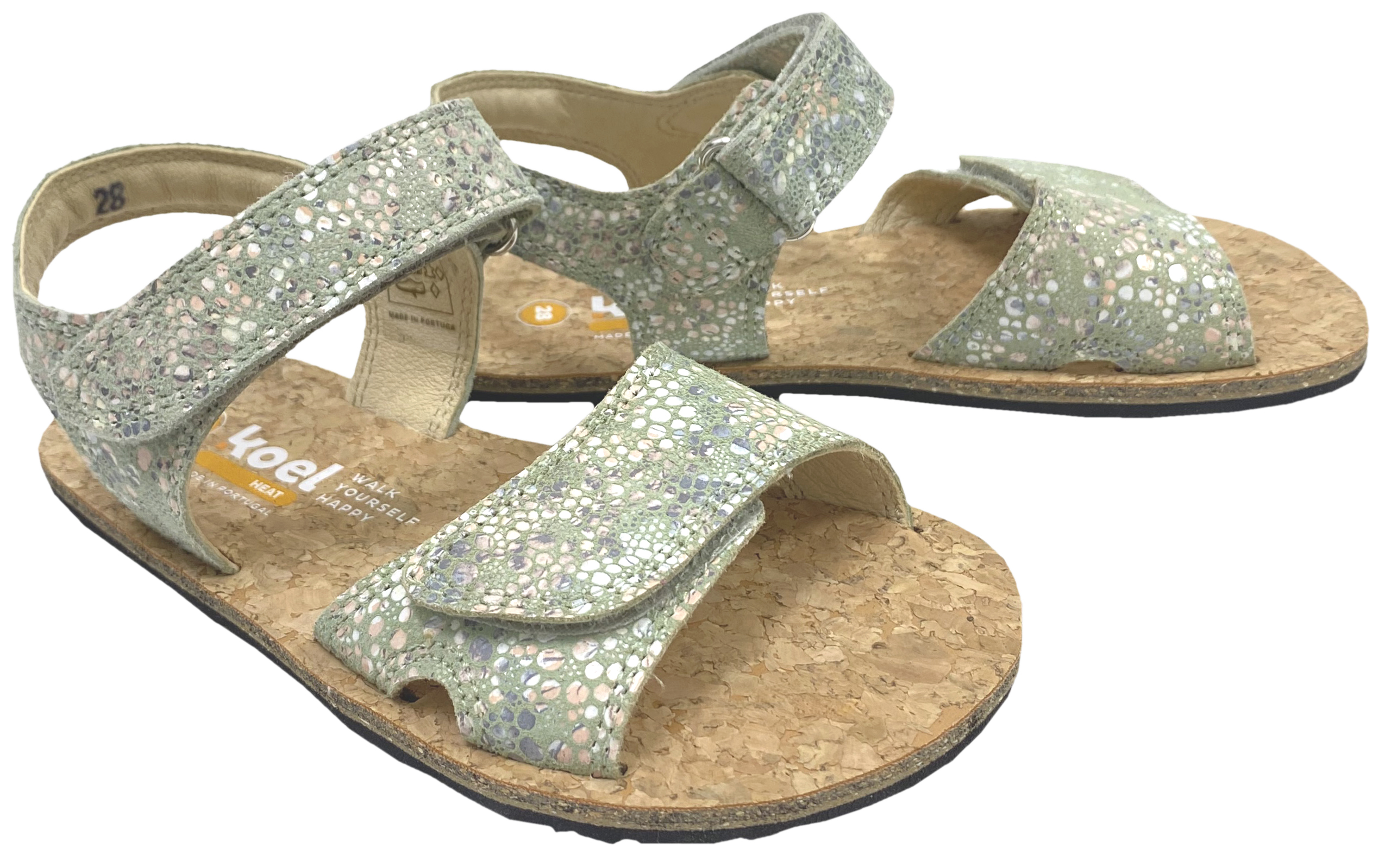 Sandale mit Minimalsohle, Korkbezug und Lederriemchen in Mint Fantasy von KOEL Barefoot *Ashley*