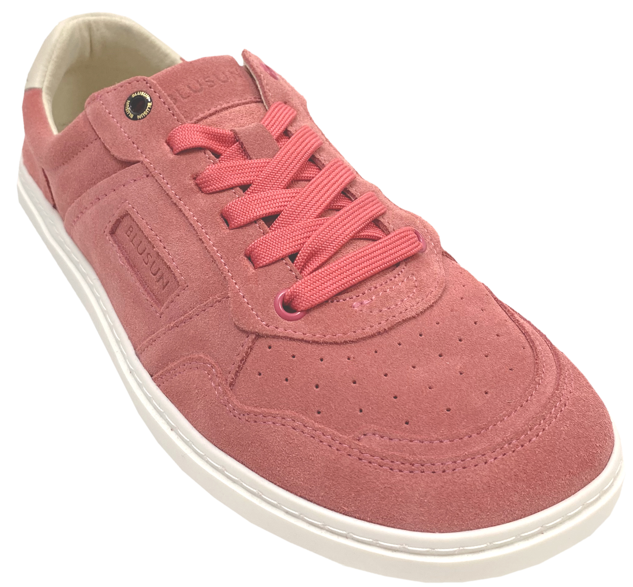 Lässiger Barfuß Sneaker aus Veloursleder für kräftige Füße von BLUSUN 600+ Pink / Matt Rot
