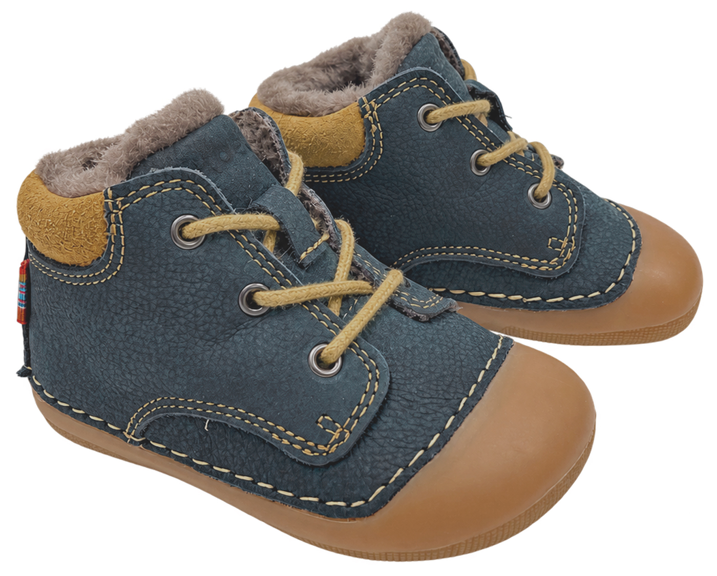 Lammfell gefütterter Barfußschuh aus Hydro Leder Schnürer *KOEL Barefoot AVA * in DK Blue 09M004.127