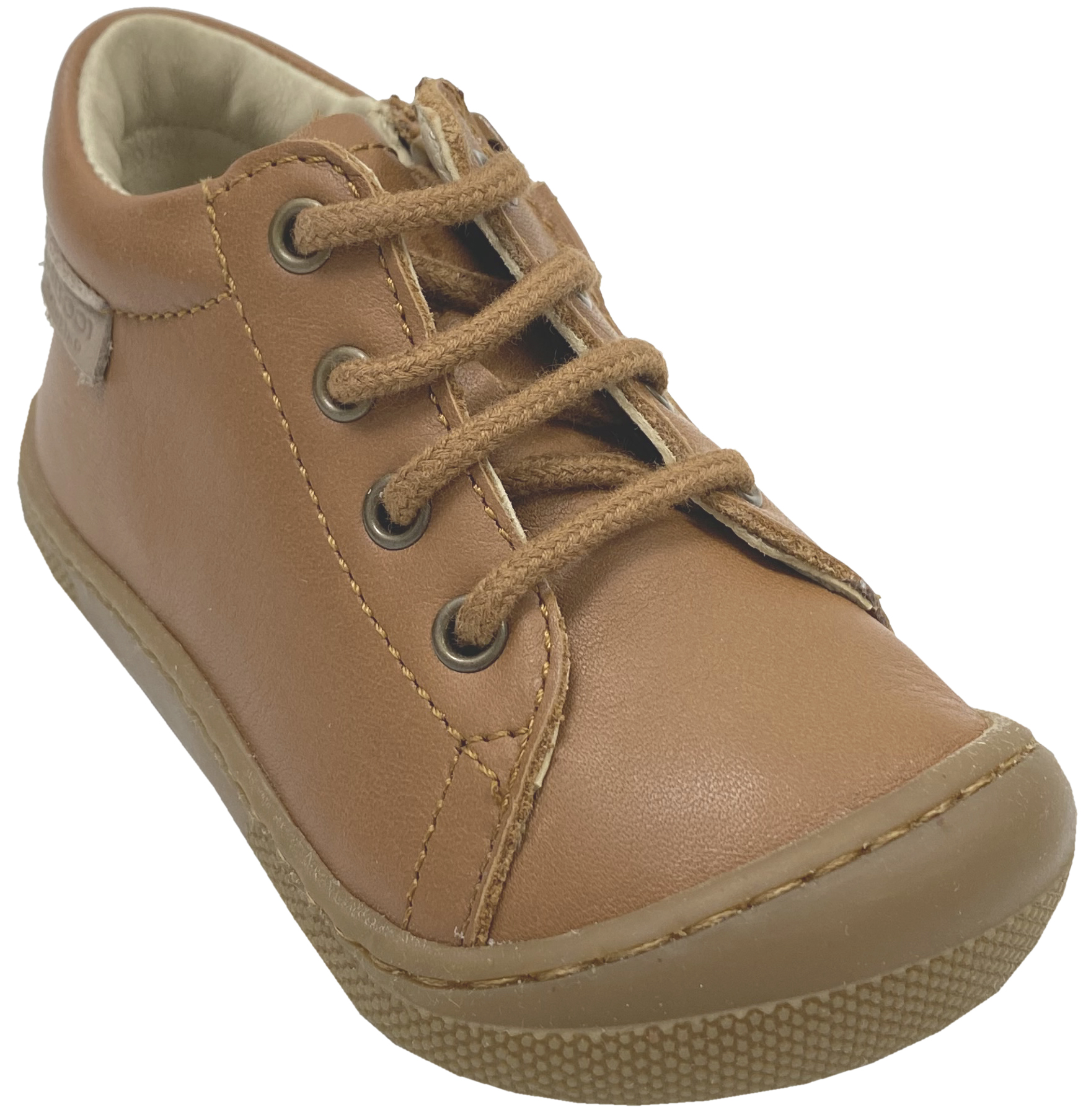 Lederschuhe mit Schnürung & Zipper aus weichem Leder von NATURINO Barefoot * Amur in Cognac *