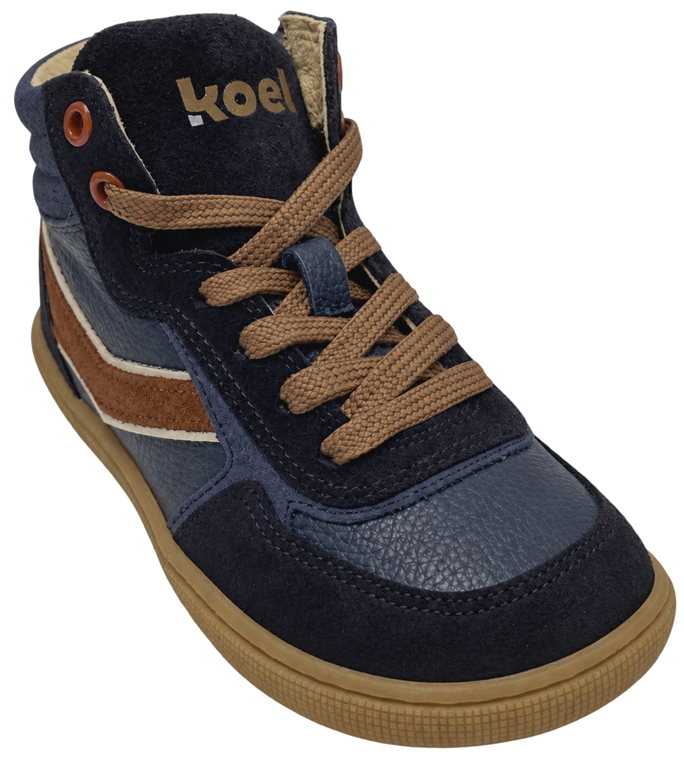 High Top Sneaker DANISH Classic KOEL Barefoot in Navy / Rostbraun Zipper & Schnürung 08M028.111
