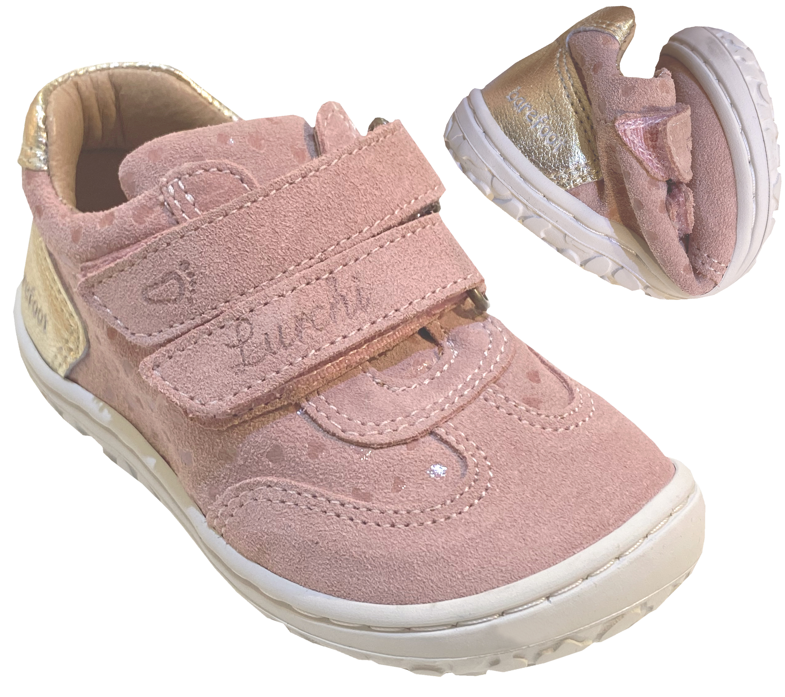 Barfußschuhe / Sneaker schmale Leiste, Spann Normal in Rosa mit Glitter Herzen von LURCHI NEEKE