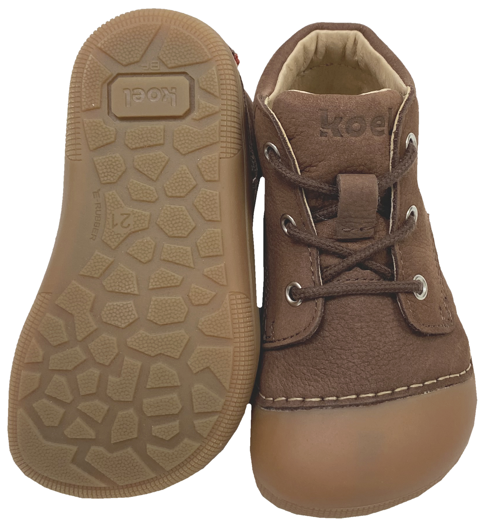 Knautschige Laufanfänger Barfußschuhe Hydro Leder in Schokobraun, Schnürer von KOEL Averiy 09M001.121