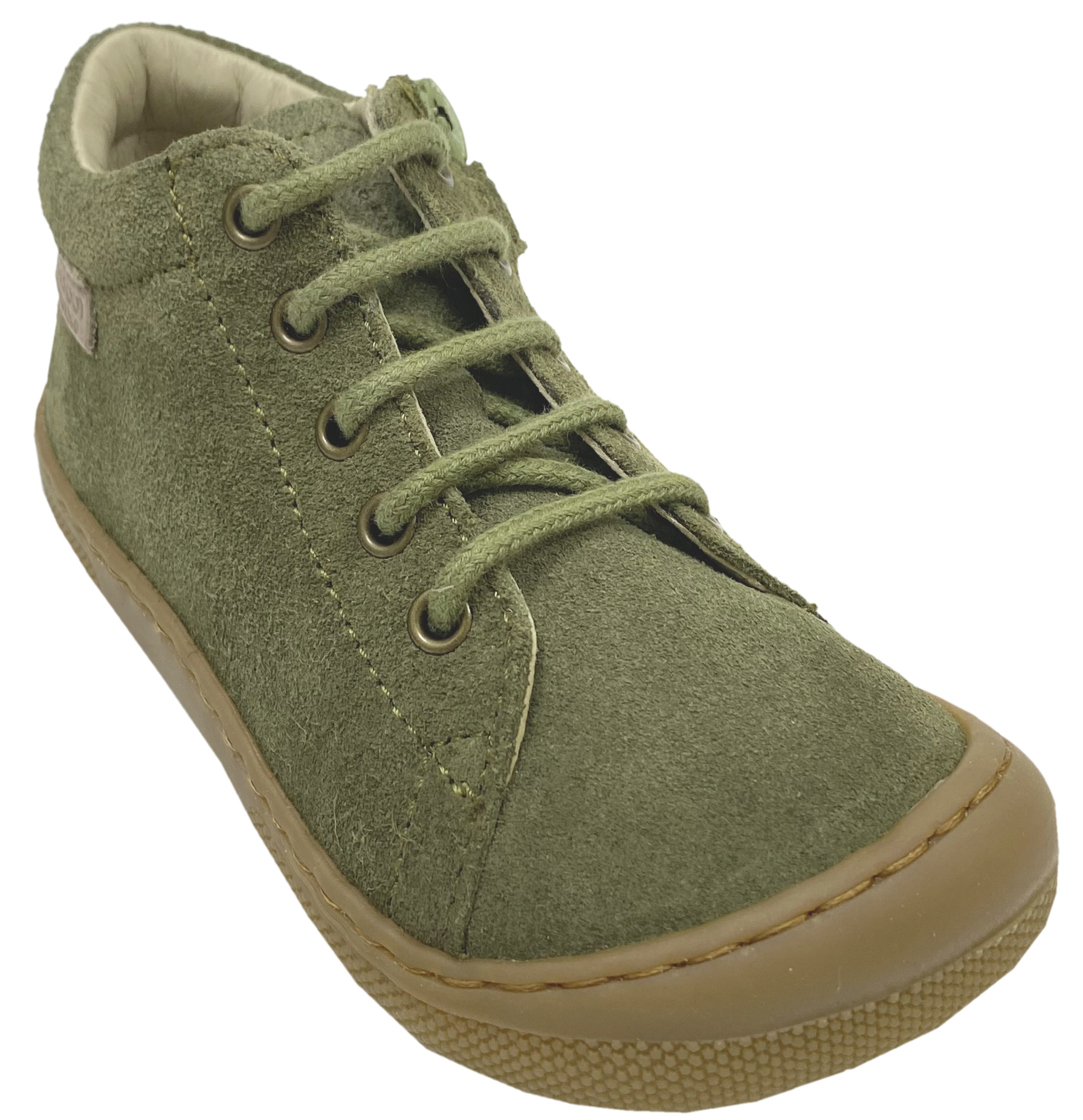 Knautschig weiche Barfußschuhe aus Leder, Schnürer + Zip NATURINO Barefoot *AMUR in Khaki Grün *