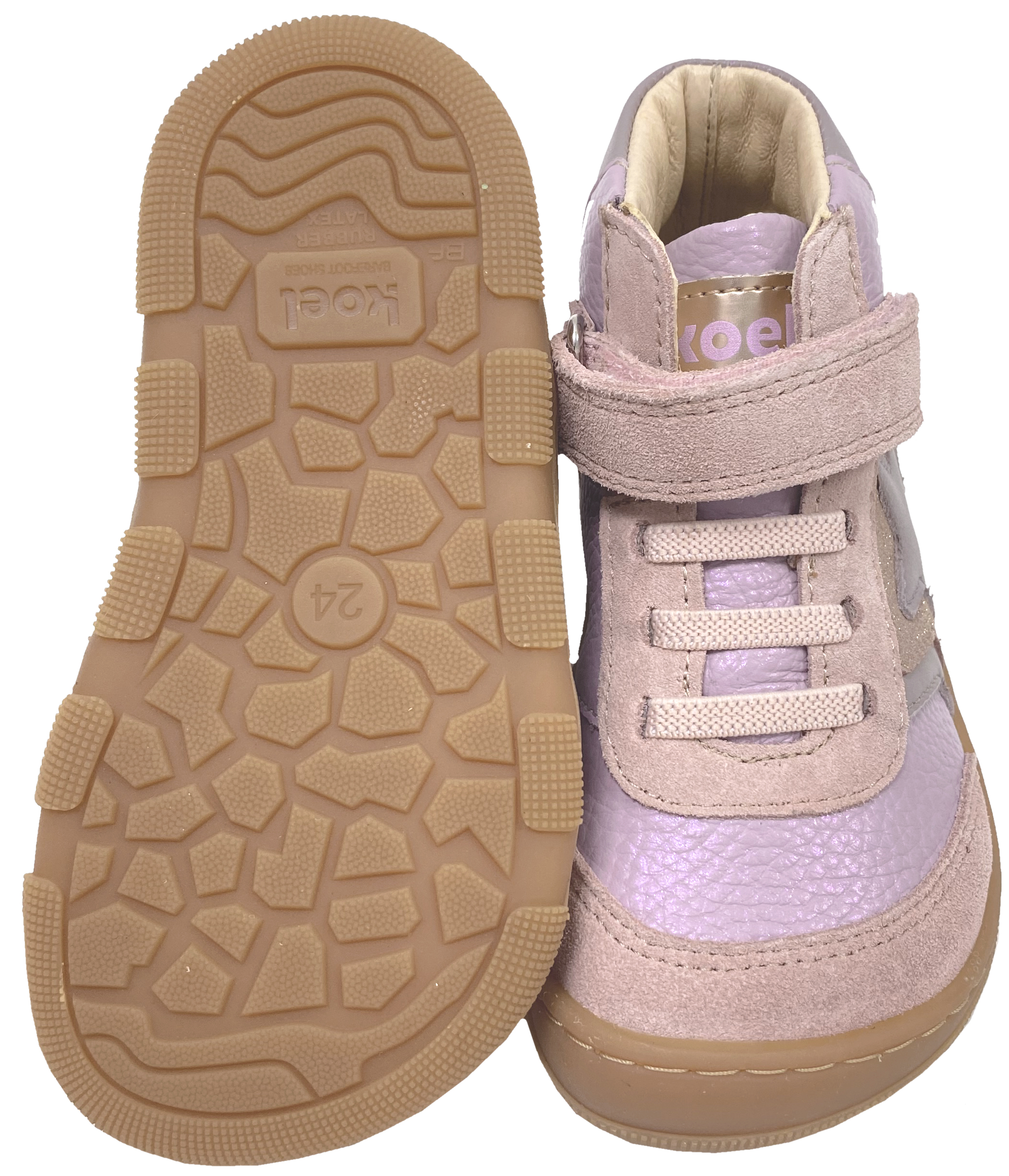 Knöchelhoher Barfußschuh aus Leder Kaltfutter v. KOEL Extra Wide * Kris * Lila Rosa Glitzer 15W004.151