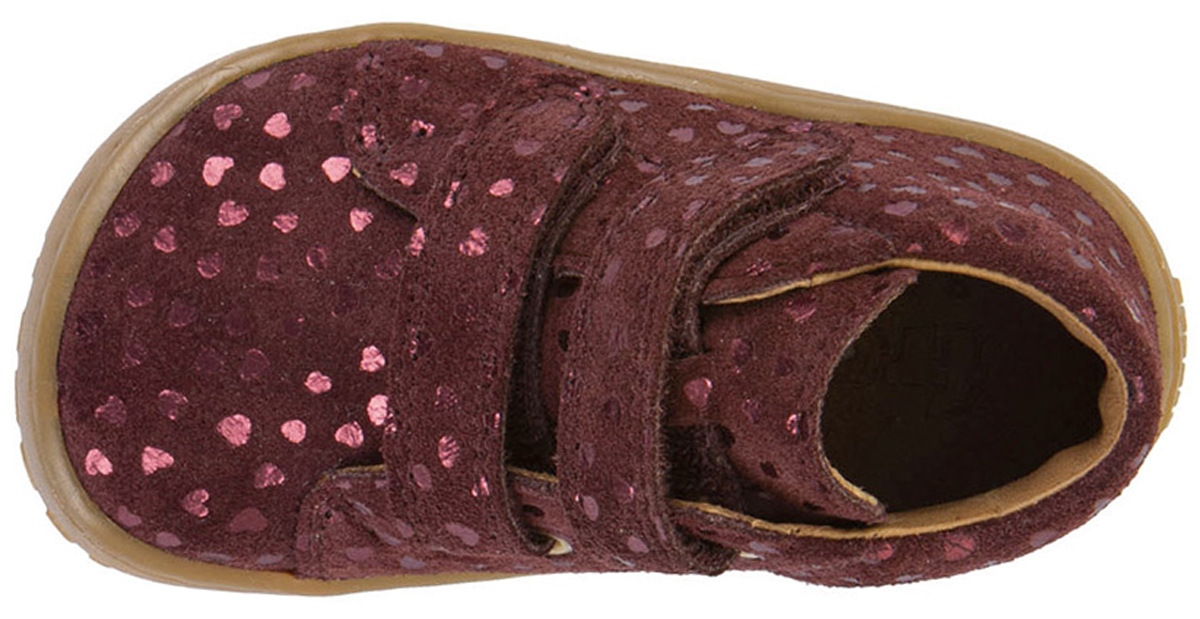 Barfußschuhe knöchelhoch aus Nubukleder von FRODDO in Bordeaux Glitzer *First Step* G2130369