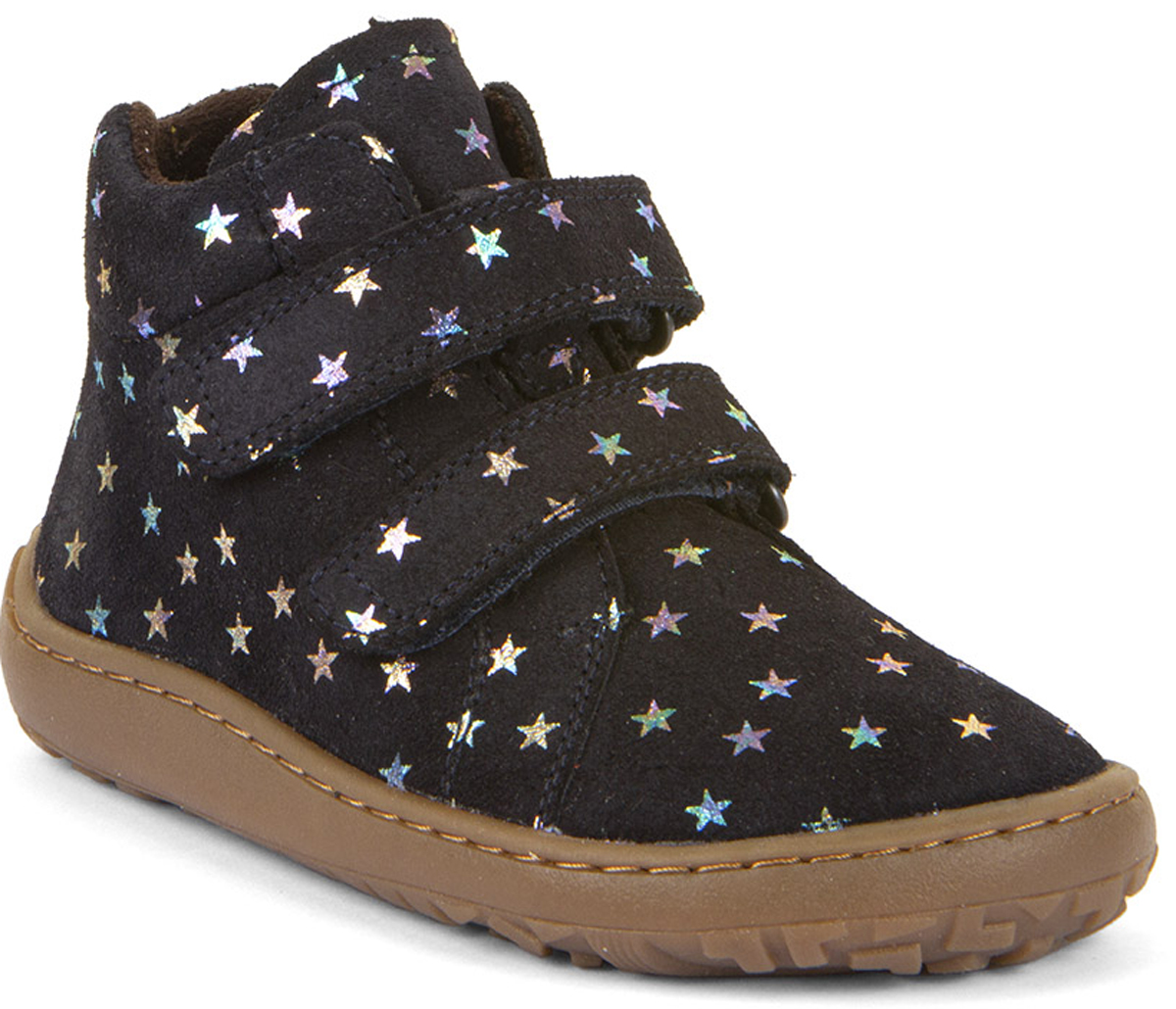 Halbhohe Barfußschuhe Nubukleder + Fleece Futter v. FRODDO Dark Blue Glitzer Stars G3110263