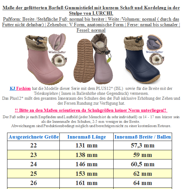 Ultra leichter Barfuß Gummistiefel Winterfutter, Kordelstopper am Kragen von LURCHI Polar Barefoot in Navy
