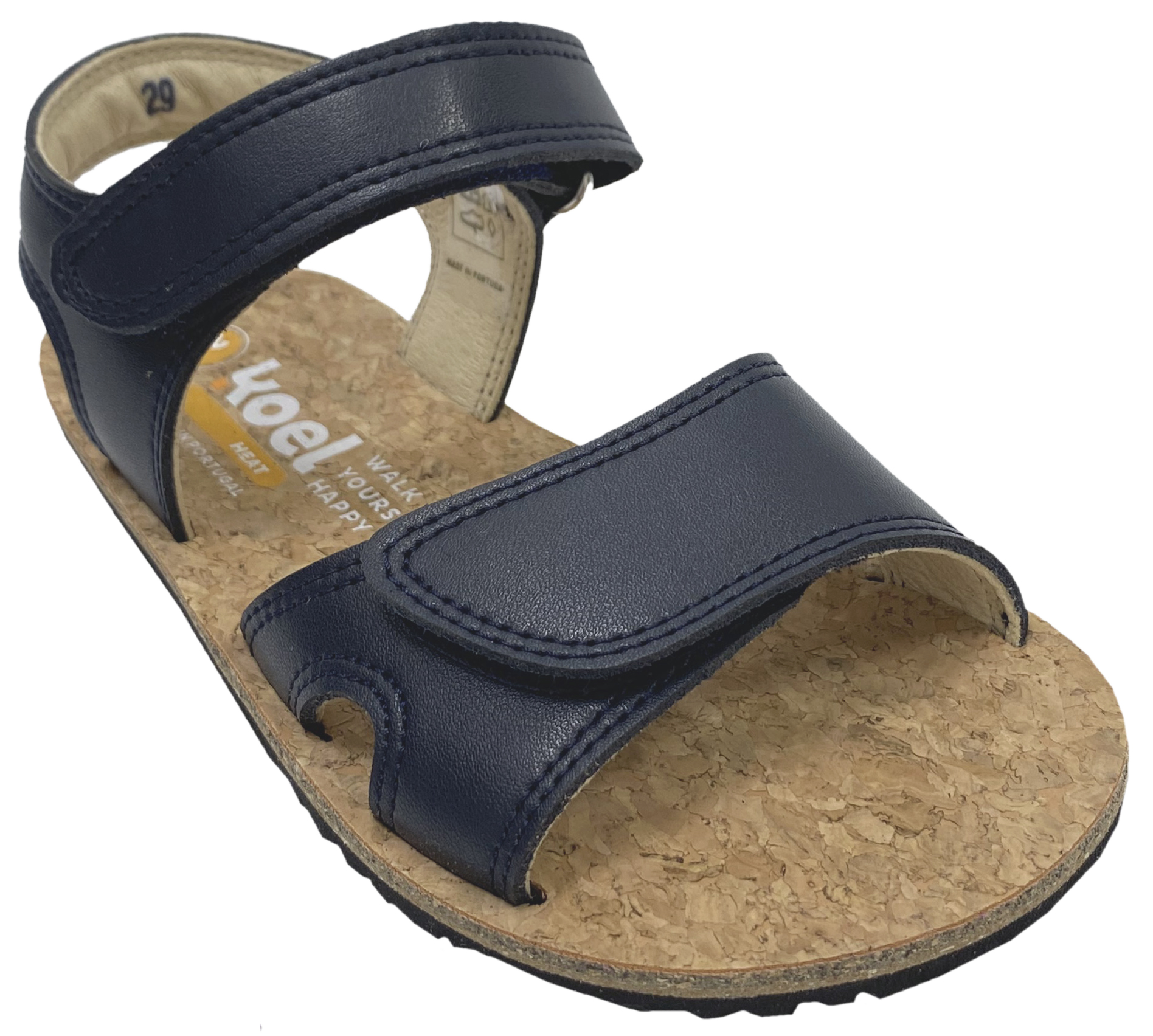 Sandale mit Minimalsohle, Korkbezug und Lederriemchen in Dark Blue von KOEL Barefoot *Ashley Napa*