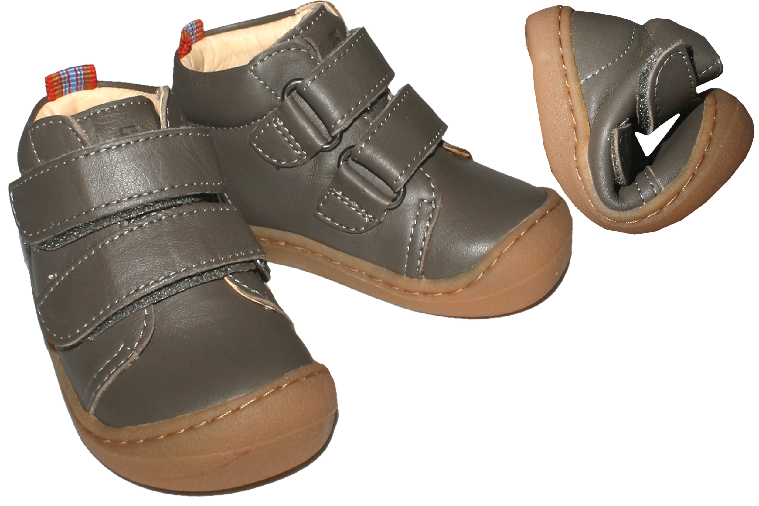 Barfußschuhe BIO Nappa Leder in Grau schmale Leiste mit Klett von KOEL4KIDS Modell 841