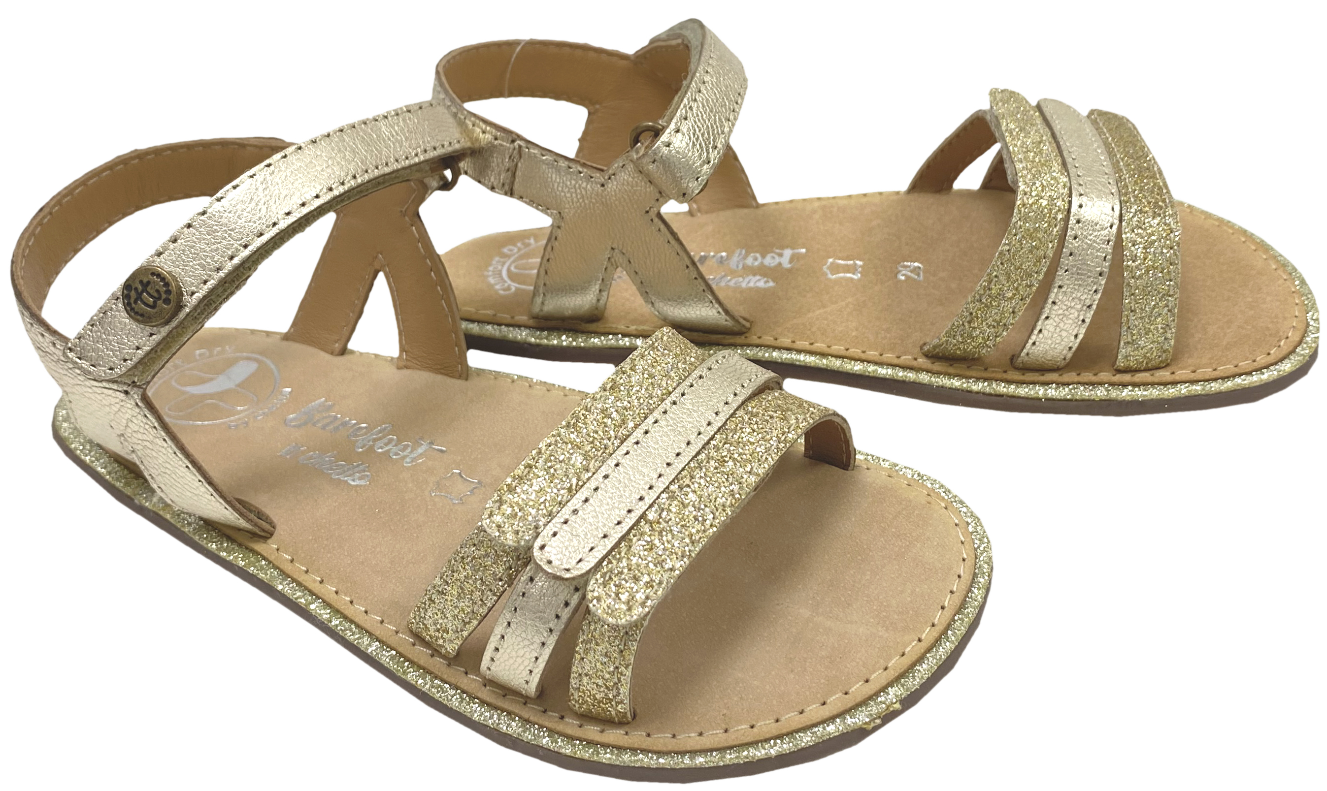 Sandale mit Minimalsohle /Barfuß Sandale Gelb Gold Glitzer von CHETTO Barefoot 1126016
