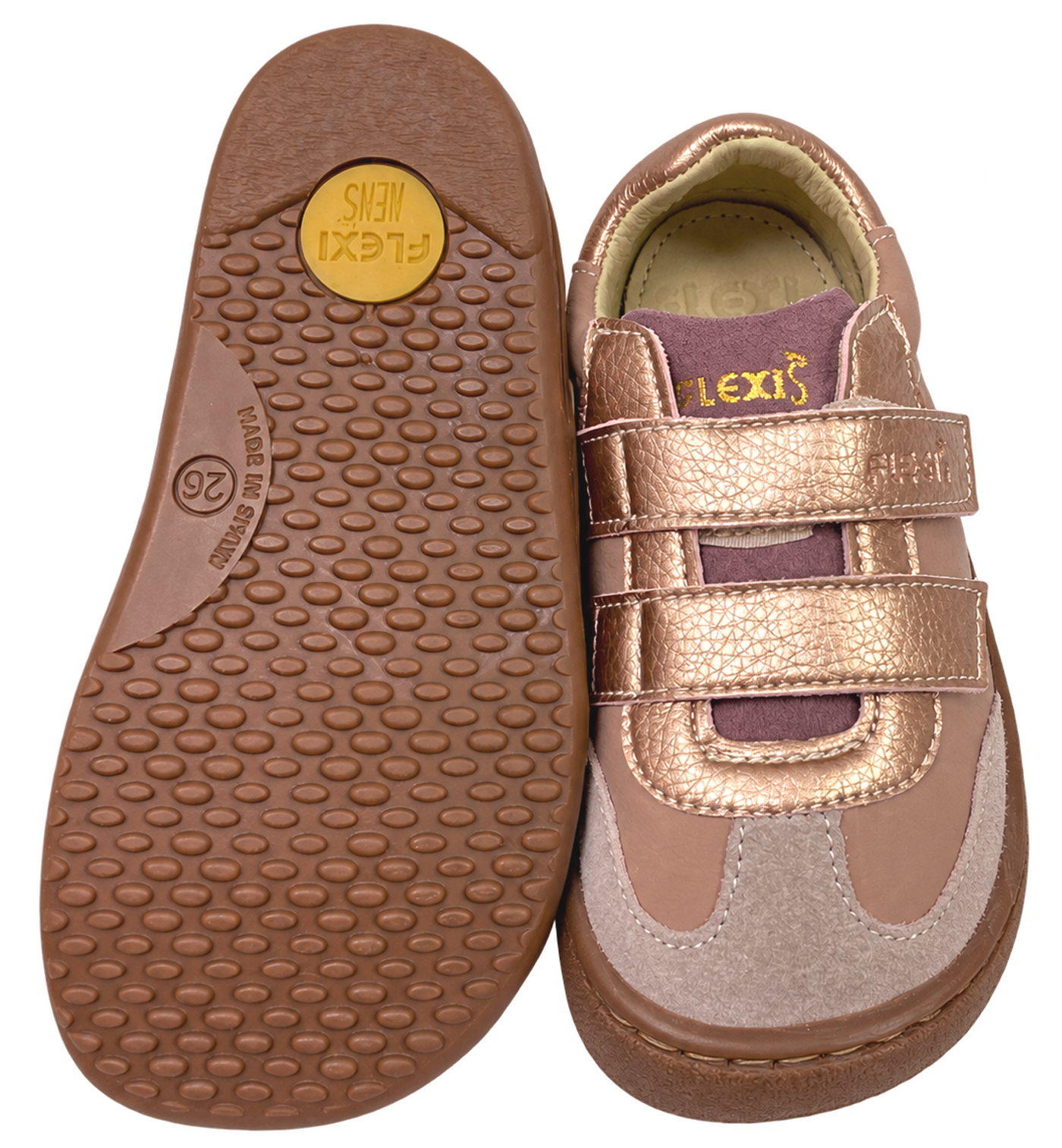 Leder Sneaker / Barfußschuhe von FLEXI NENS in Nude Rose Glitzer 9022-R