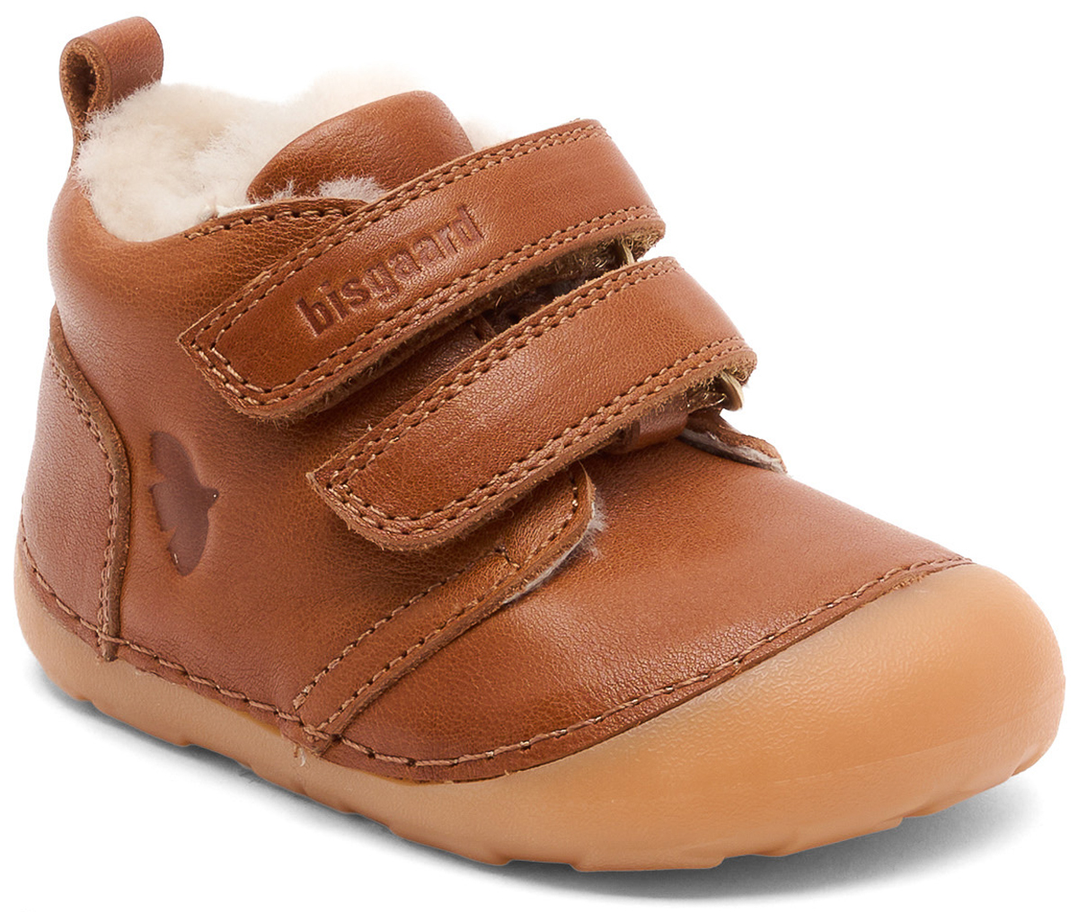 Knautschige Leder Barfußschuhe mit Lammwolle gefüttert CARTER Lamb in Cognac von BISGAARD 24113