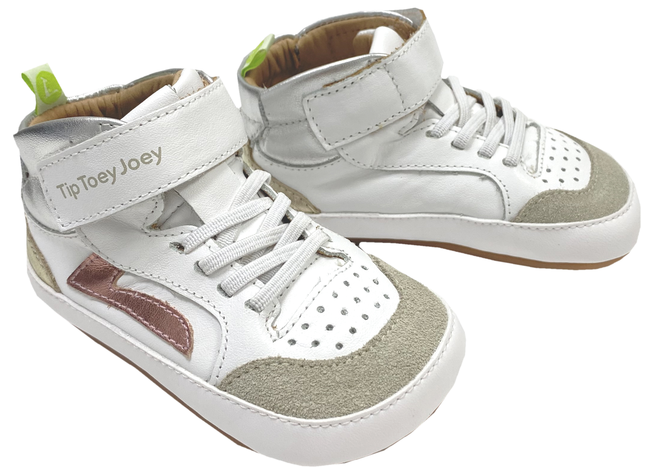Knautschiger Lederschuh, Minimalsohle Barfußsneaker *LANDY High Top * White / Bunt TIP TOEY JOEY