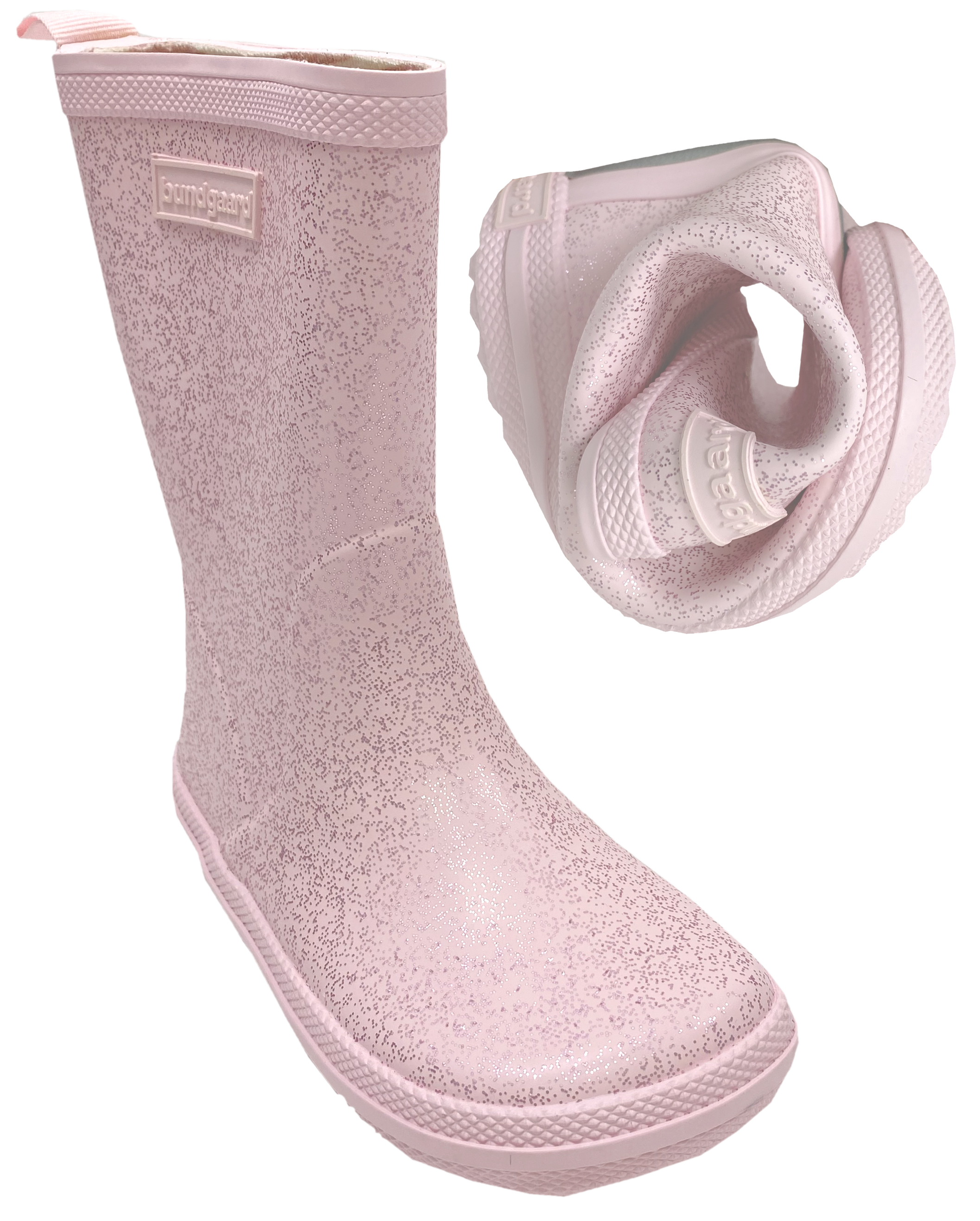 Barfußschuhe Gummistiefel anatomische Form, Naturgummi Rose Glitzer Charly High BUNDGAARD