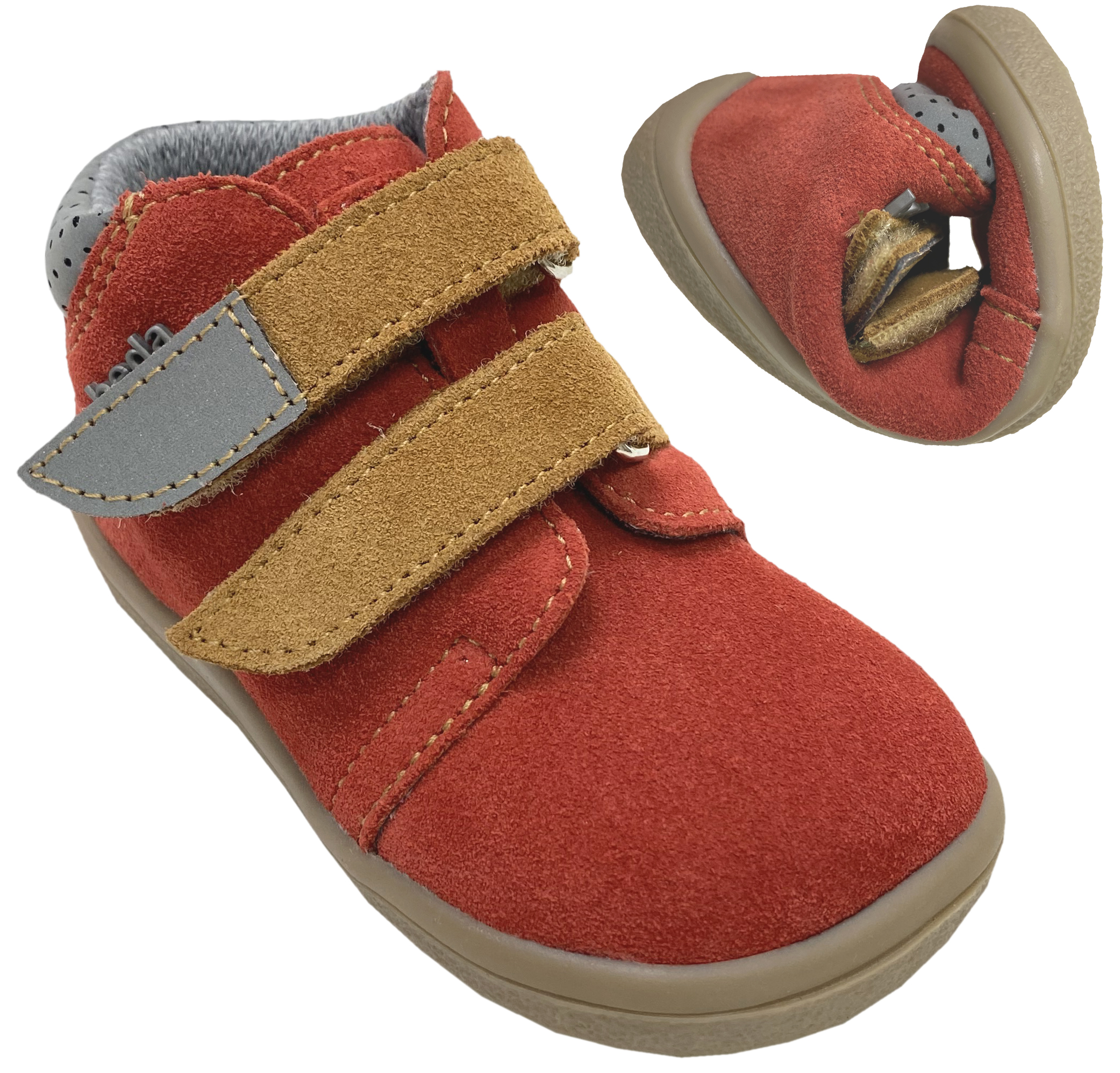 Barfußschuhe /Halbschuhe Klett + TEX *TE POR* Membran, Nubuk Leder von BEDA Modell JULI V2