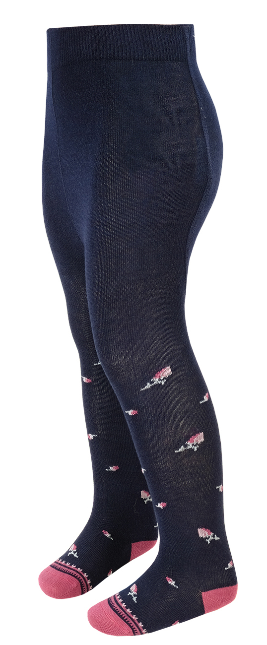 Warme Thermostrumpfhose aus Vollfrottee in Navy mit Rosenmuster von MAXIMO  324665