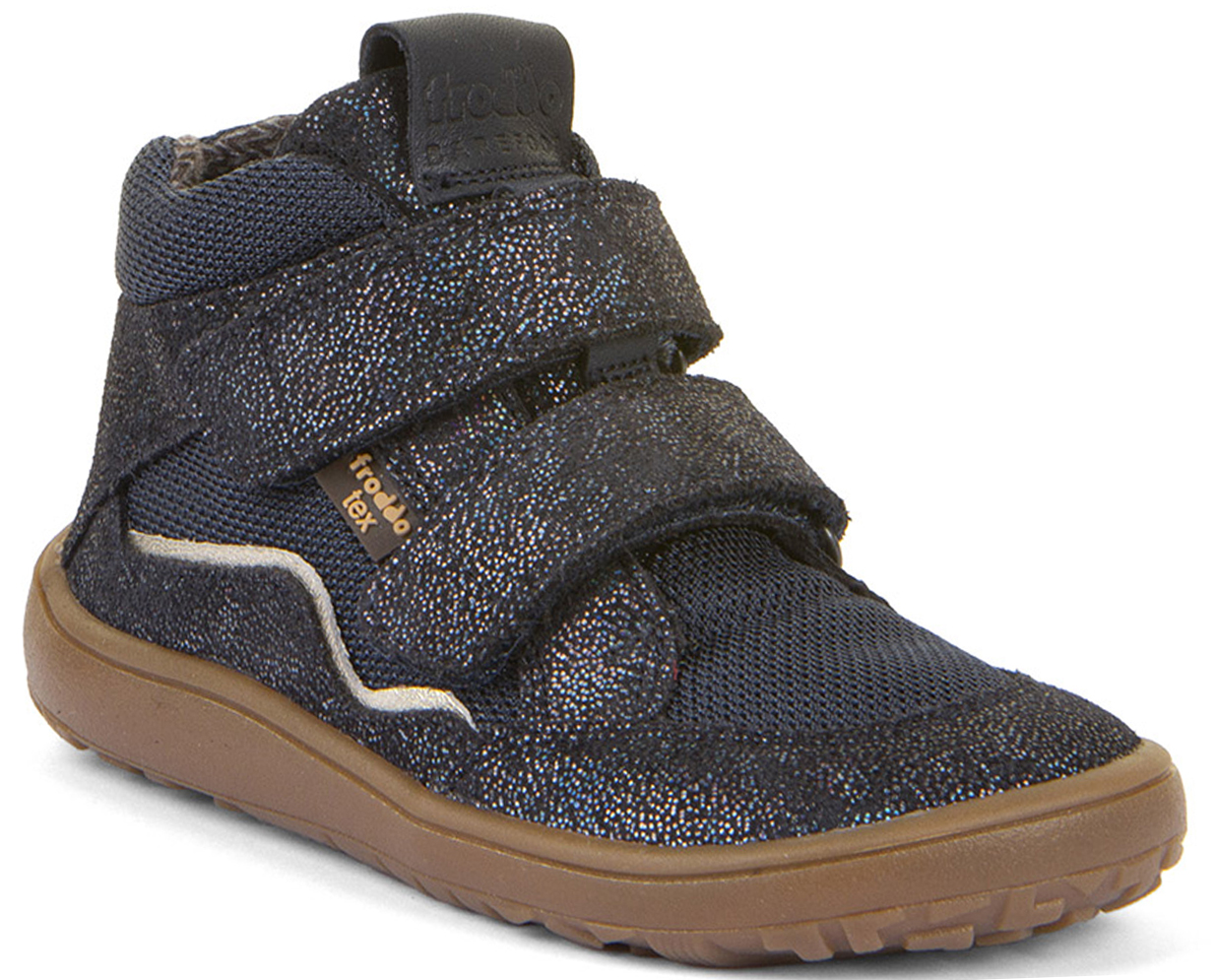 Halbhohe Barfußschuhe, Leder / Mesh +TEX, Textil Inlay in Blau Glitzer von FRODDO G3110266
