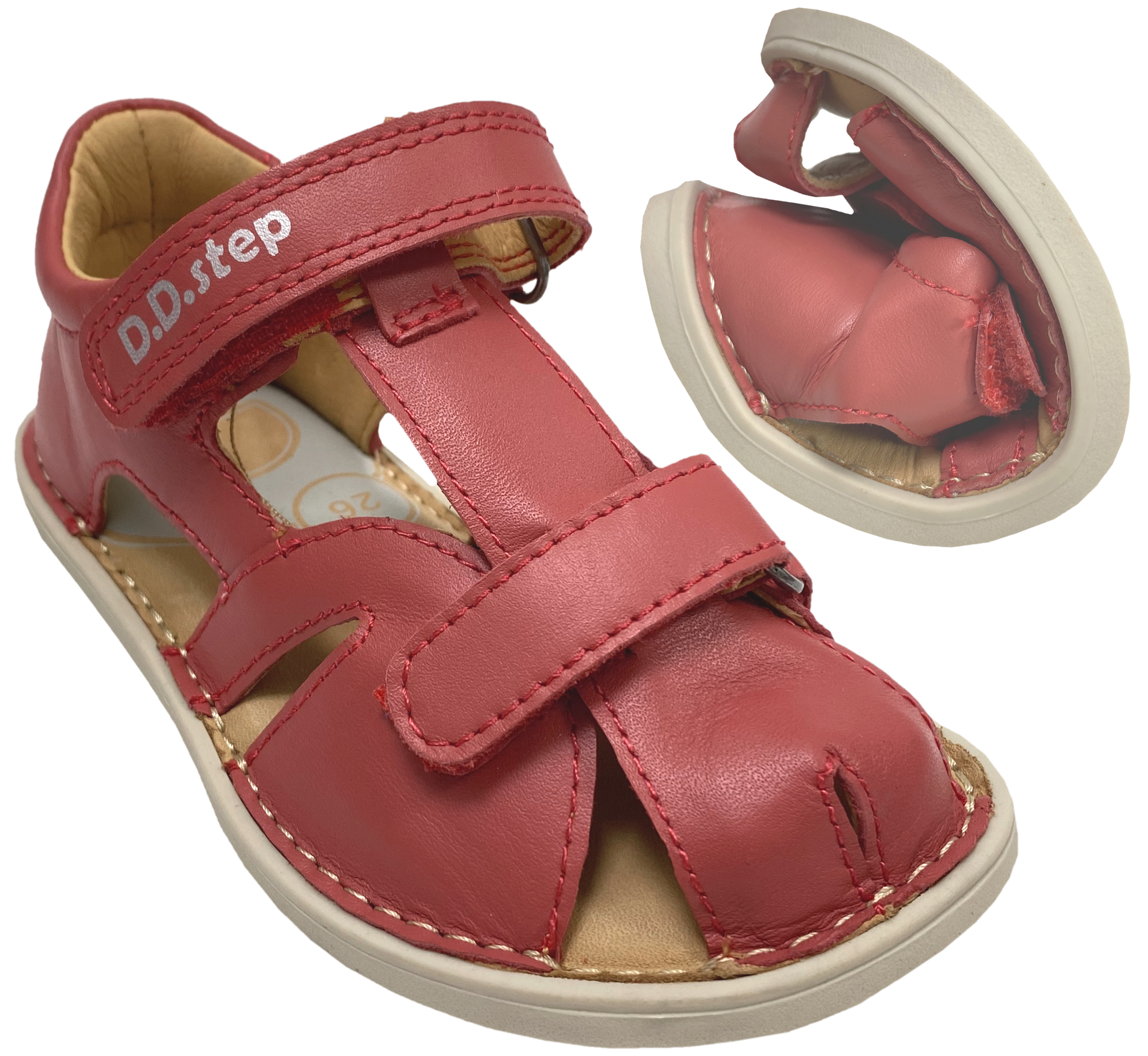 Riemchensandale / Barfuß Halbsandale aus Leder in Matt Rot Zehen & Fersenschutz von D.D.Step Barefoot