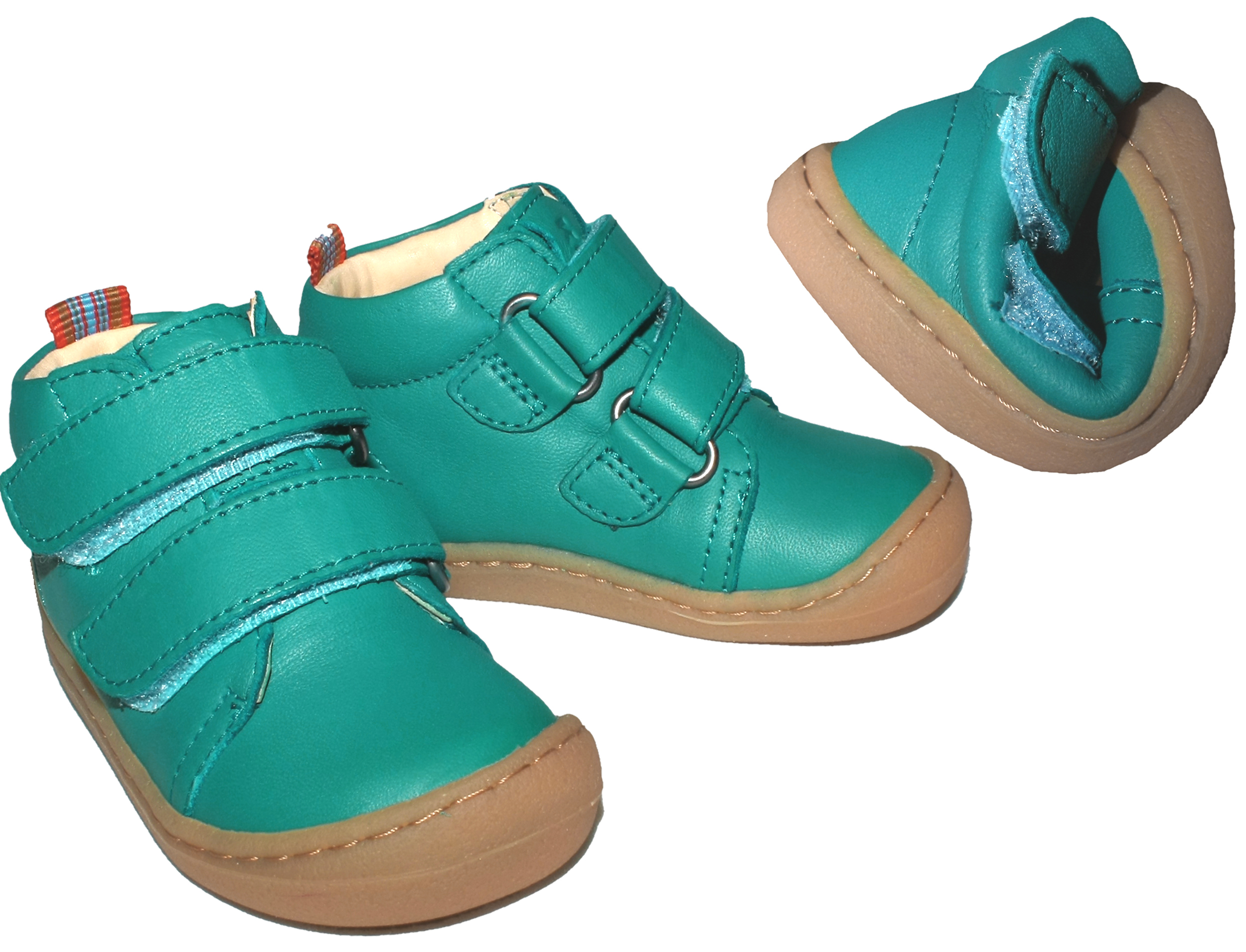 Barfußschuhe BIO Nappa Leder in Türkis, schmale Leiste mit Klett von KOEL4KIDS Modell 841