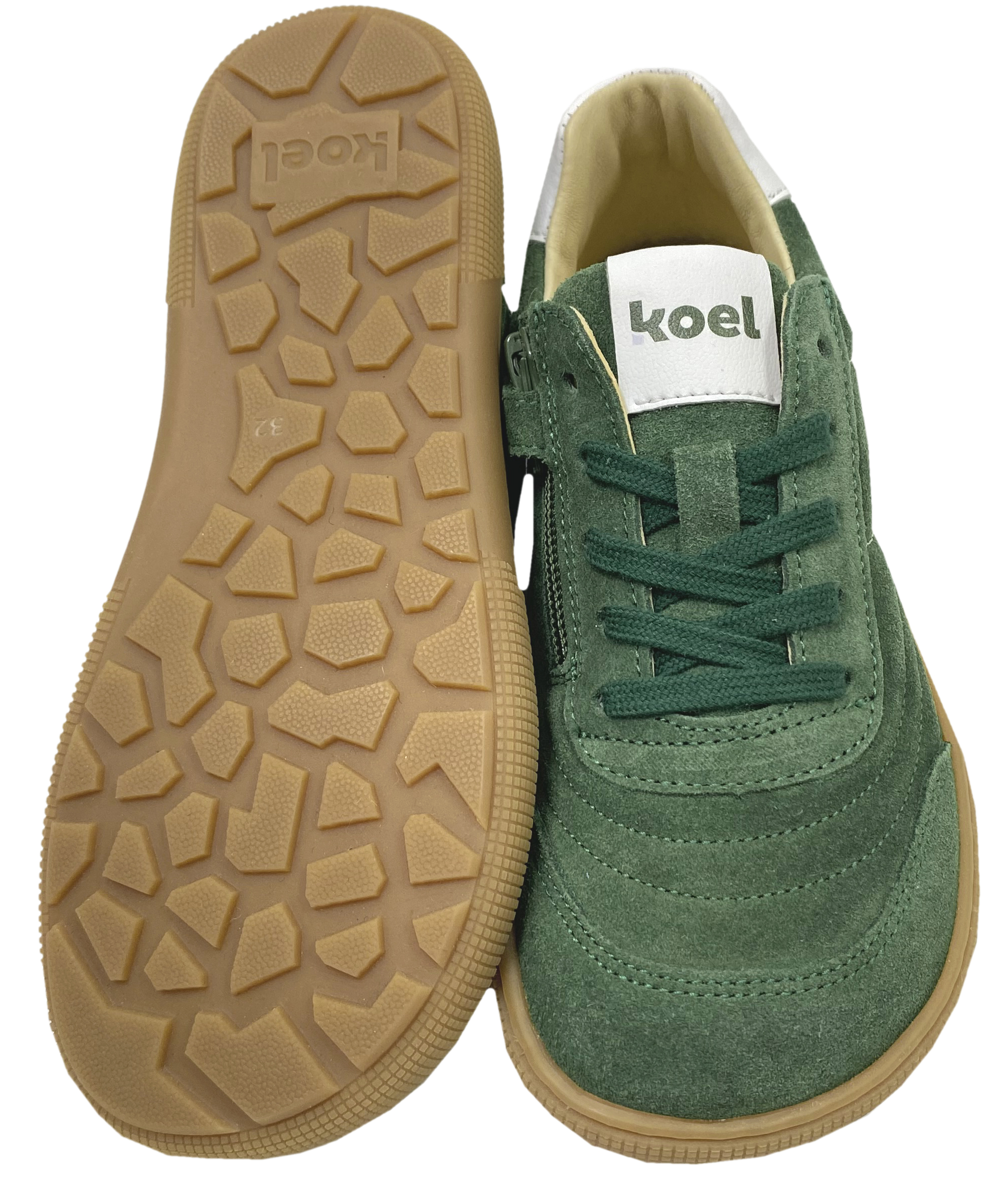 Barfuß Sneaker DUSTIN Suede Leder Khaki/Grün Schnürer + Reißverschluß von KOEL Barefoot 08M051.301