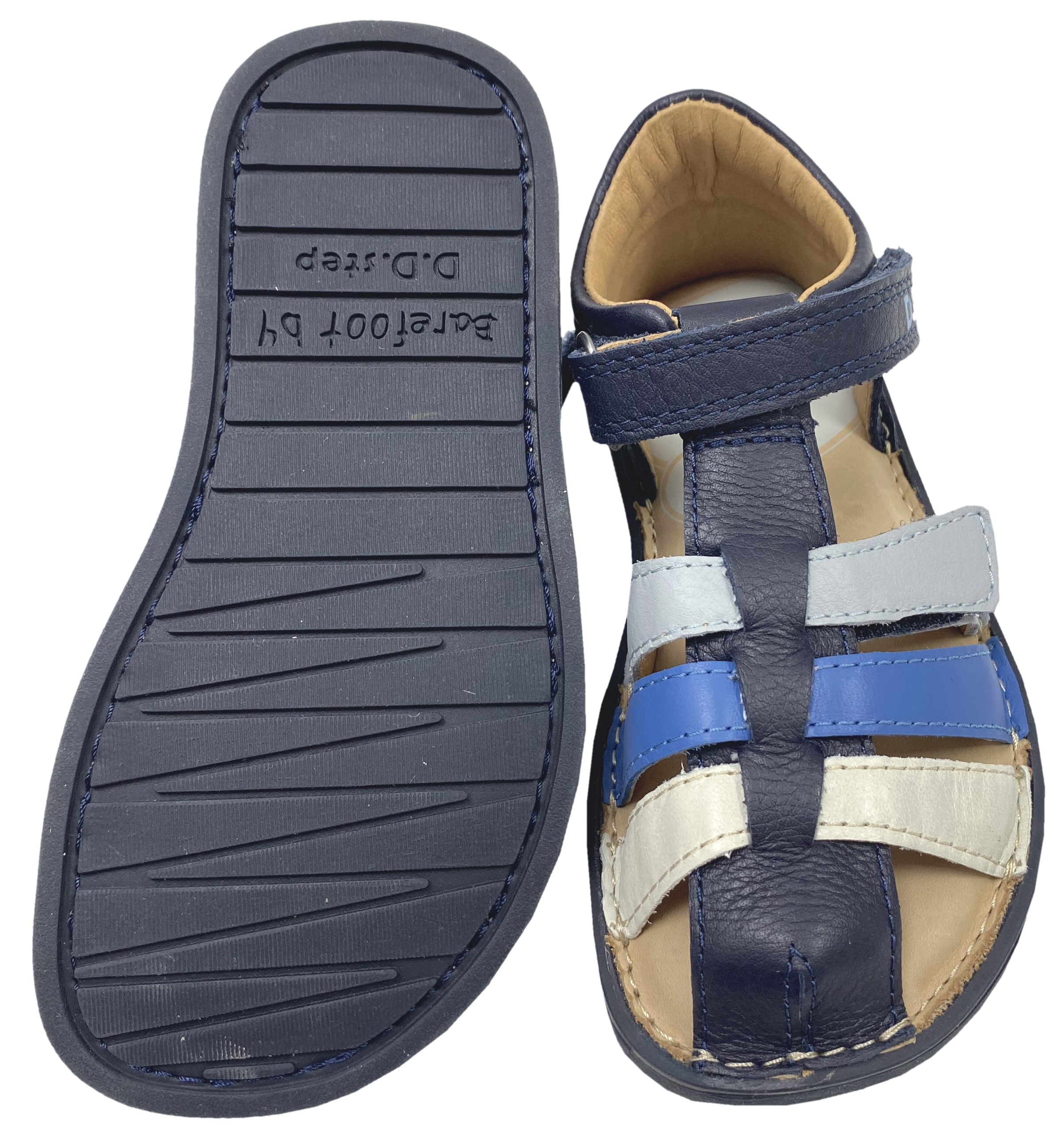 Leder Riemchen Sandalen Barfußschuhe, Zehen & Fersenschutz von D.D.Step Barefoot in DKL Blau / Royal