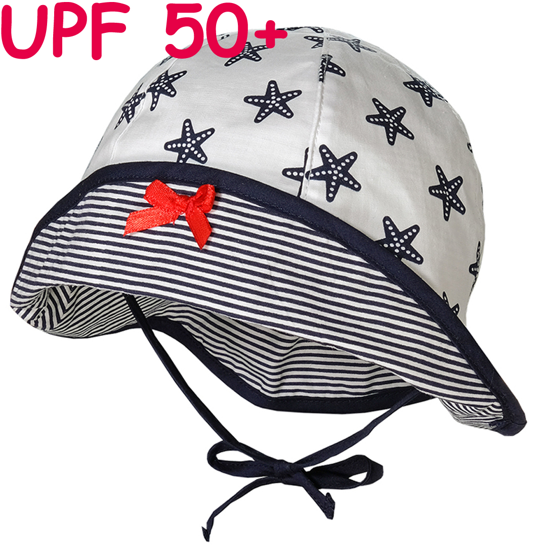 Sonnenhut z.binden mit weicher Krempe in Marine / Weiß gemustert  UPF 50+ v. MAXIMO 917676