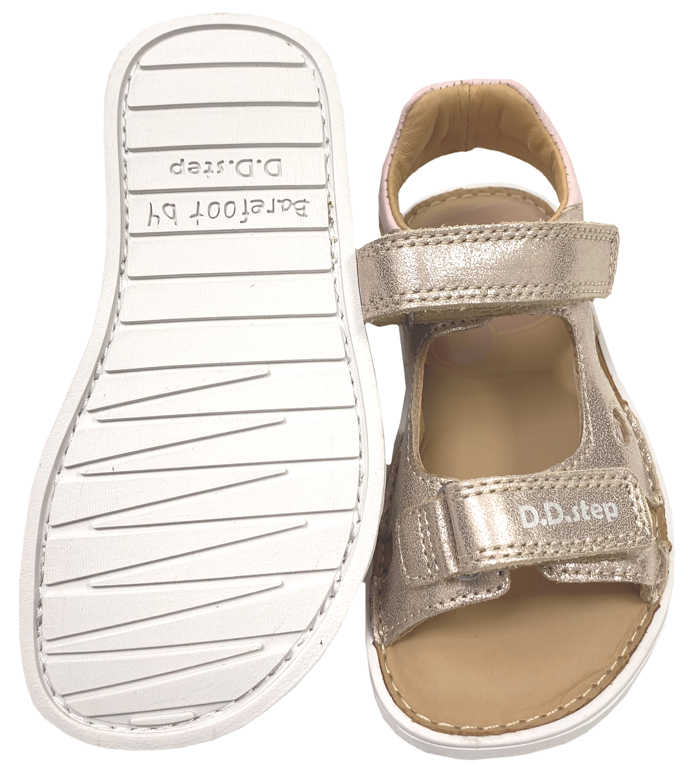 Offene Ledersandale mit Minimalsohle / Barfußsandale in Rosa Gold Glitzer von D.D.Step Barefoot 61262