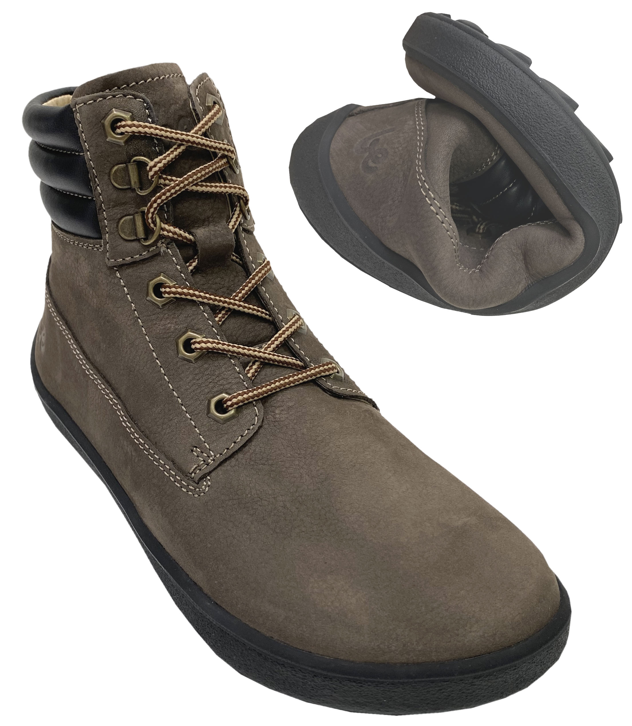 Stiefelette NEVADA NEO aus Braunem Nubukleder /Barfußschuhe mit DEEP GRIP Sohle von BELENKA