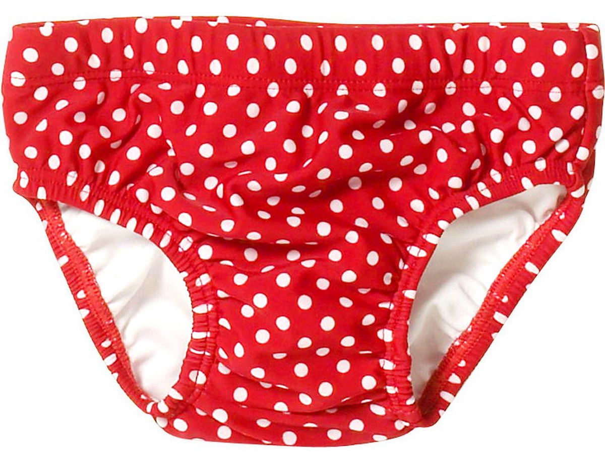 Windelbadehose +Kordelzug zur Weitenregulierung *Rot /Weiß gepunktet* UPF 50+ v. PLAYSHOES 461040