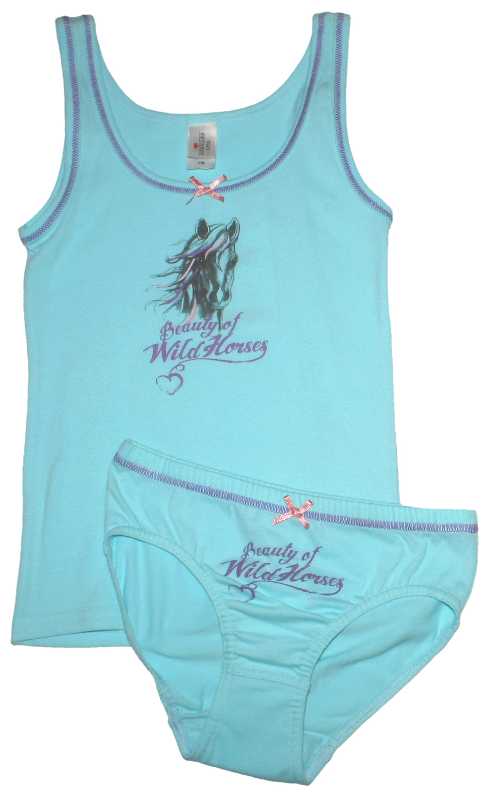 Tagwäsche Set / Unterwäsche Set Hemdchen & Slip in Türkis mit Pferdekopf von SCHÖLLER 52210