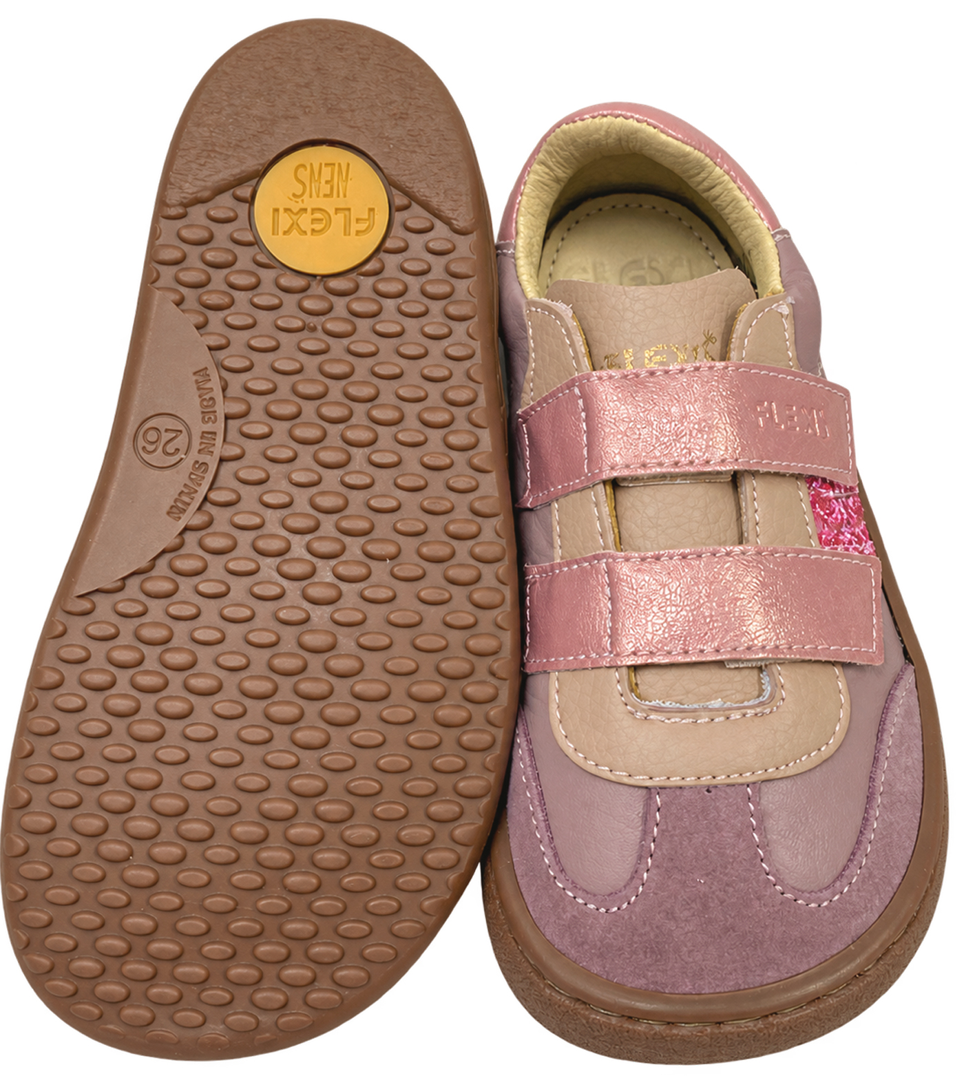 Leder Sneaker / Barfußschuhe von FLEXI NENS in Pink / Hell Violett Glitzer 9023-R