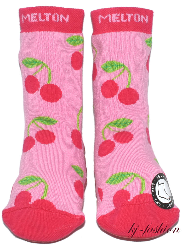 Stoppersocken aus BW Vollfrottee von MELTON * Pink / Rot Kirschen * 2145-534