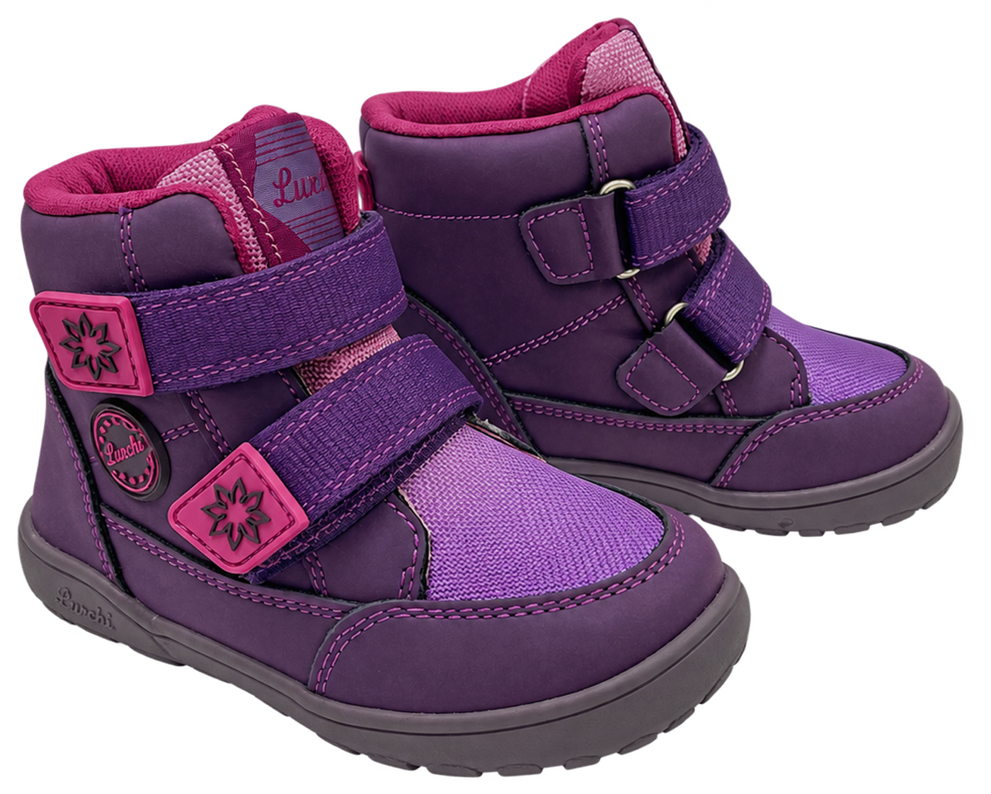 Gefütterte Minimalschuhe Doppelklett, PU Mesh & TEX Membran *LURCHI Barefoot Jessy * in Purple Berry