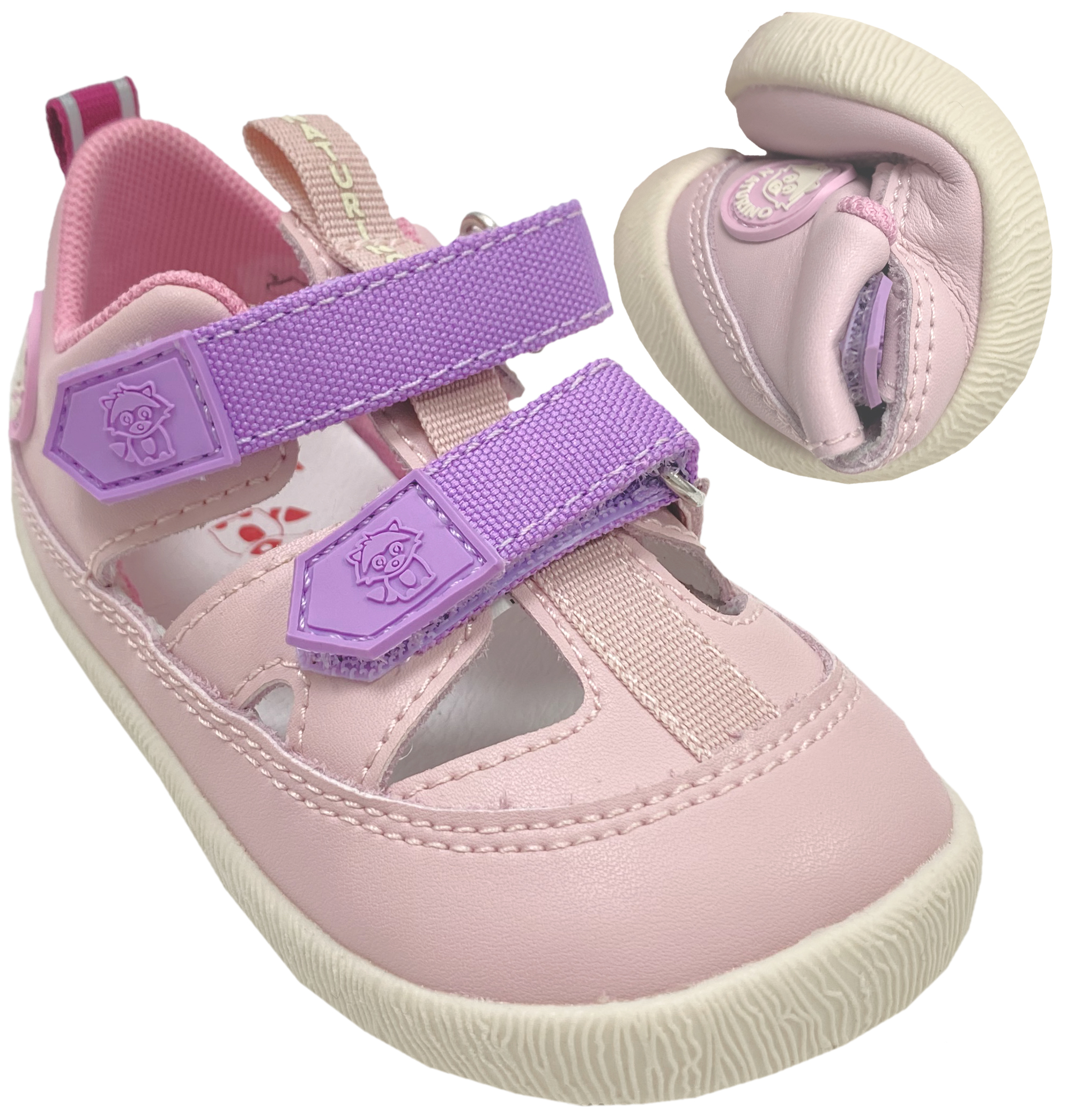 Leder Halbsandale / Barfußschuhe von NATURINO Barefoot Modell GIOMMY in Rosa, Lila