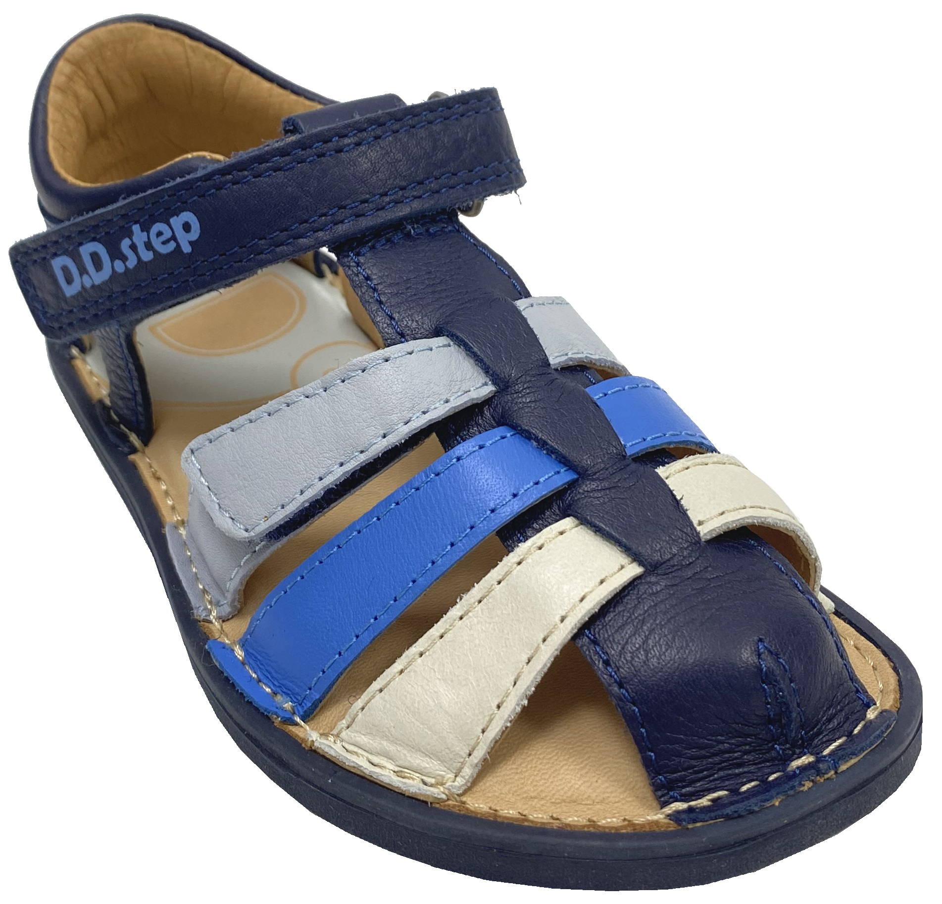 Leder Riemchen Sandalen Barfußschuhe, Zehen & Fersenschutz von D.D.Step Barefoot in DKL Blau / Royal